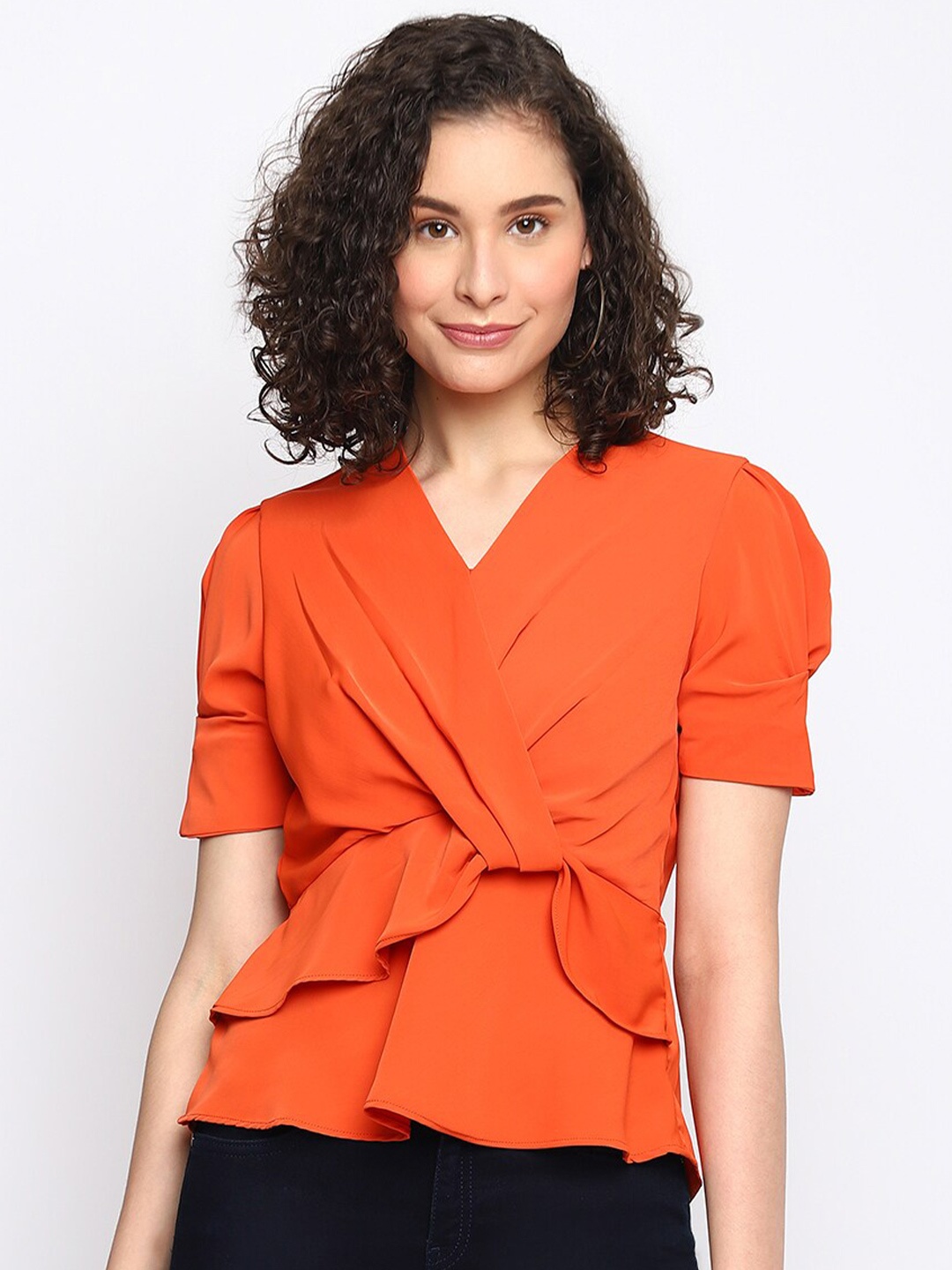 

Latin Quarters Puff Sleeved Wrap Top, Orange