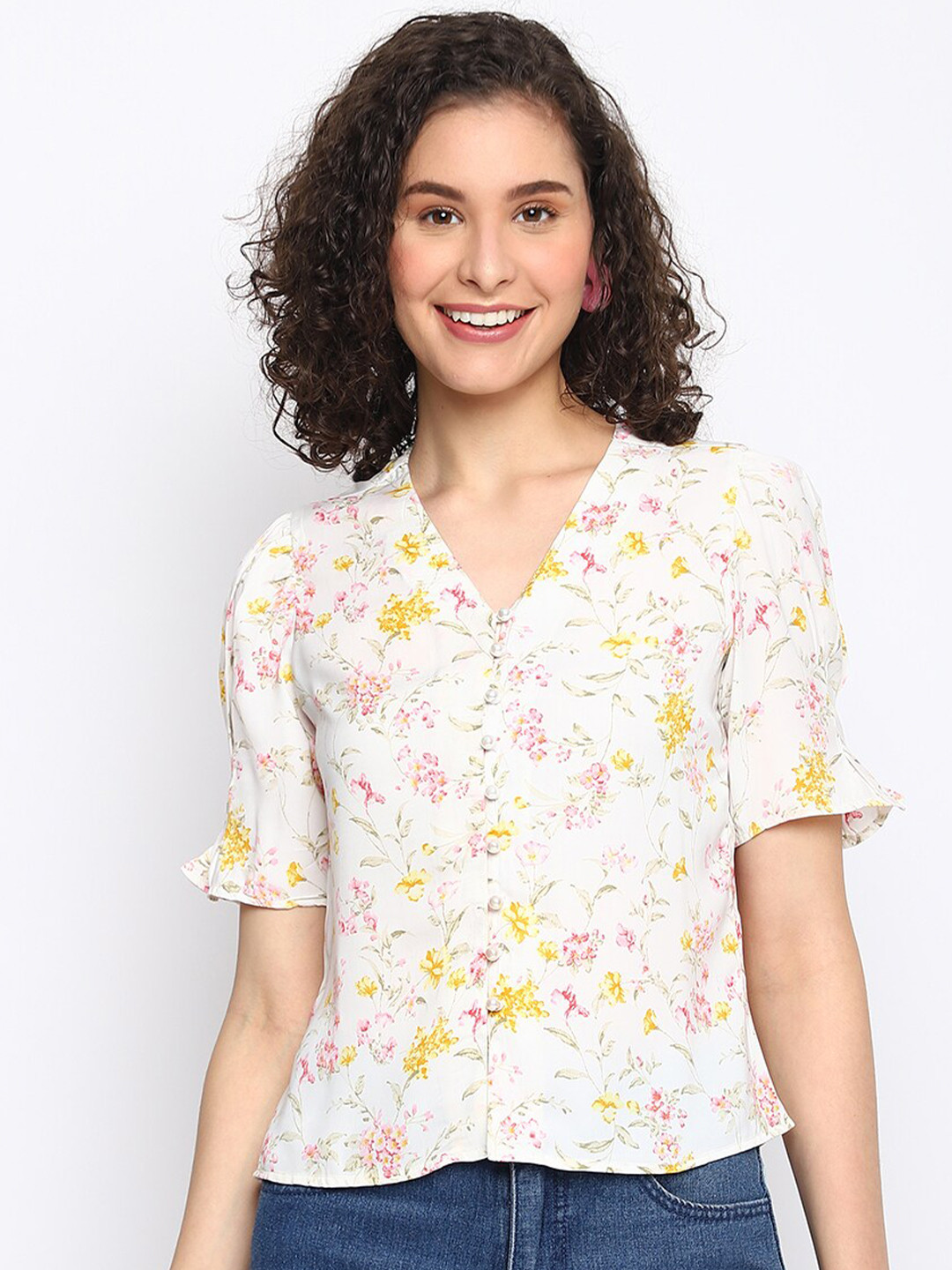 

Latin Quarters Floral Print Top, White