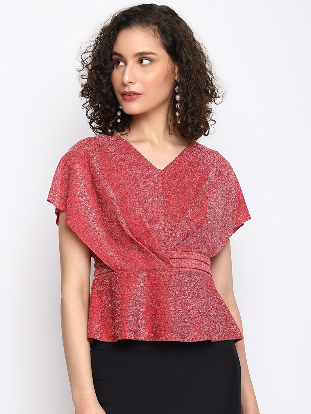 

Latin Quarters Embellished Extended Sleeves Cinched Waist Top, Rust