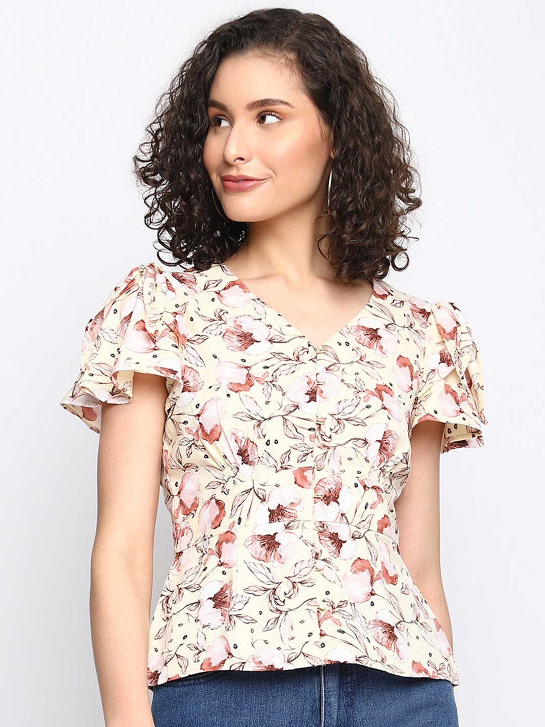 

Latin Quarters Floral Print Peplum Top, Yellow