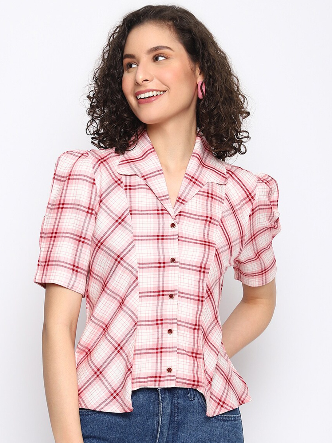 Latin Quarters Checked Shirt Style Top, Pink