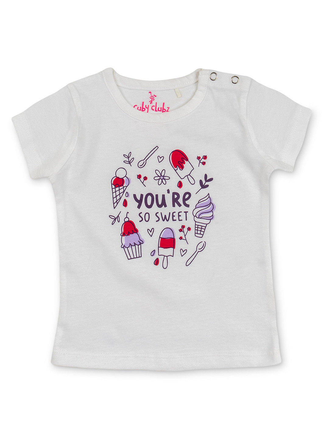 

Cuby Clubz Girls Typography Printed Cotton T-shirt, White