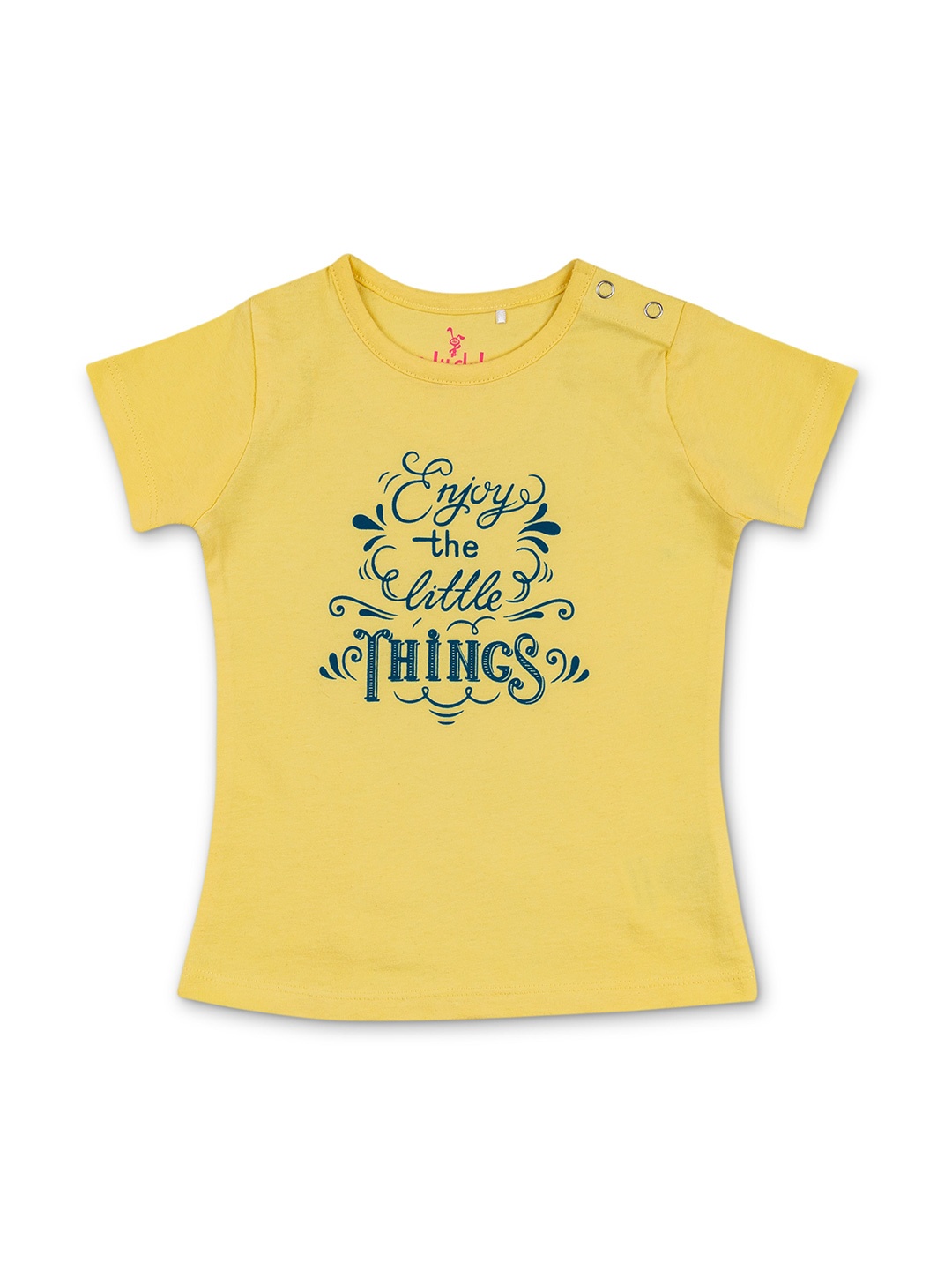 

Cuby Clubz Girls Typography Printed Cotton T-shirt, Yellow
