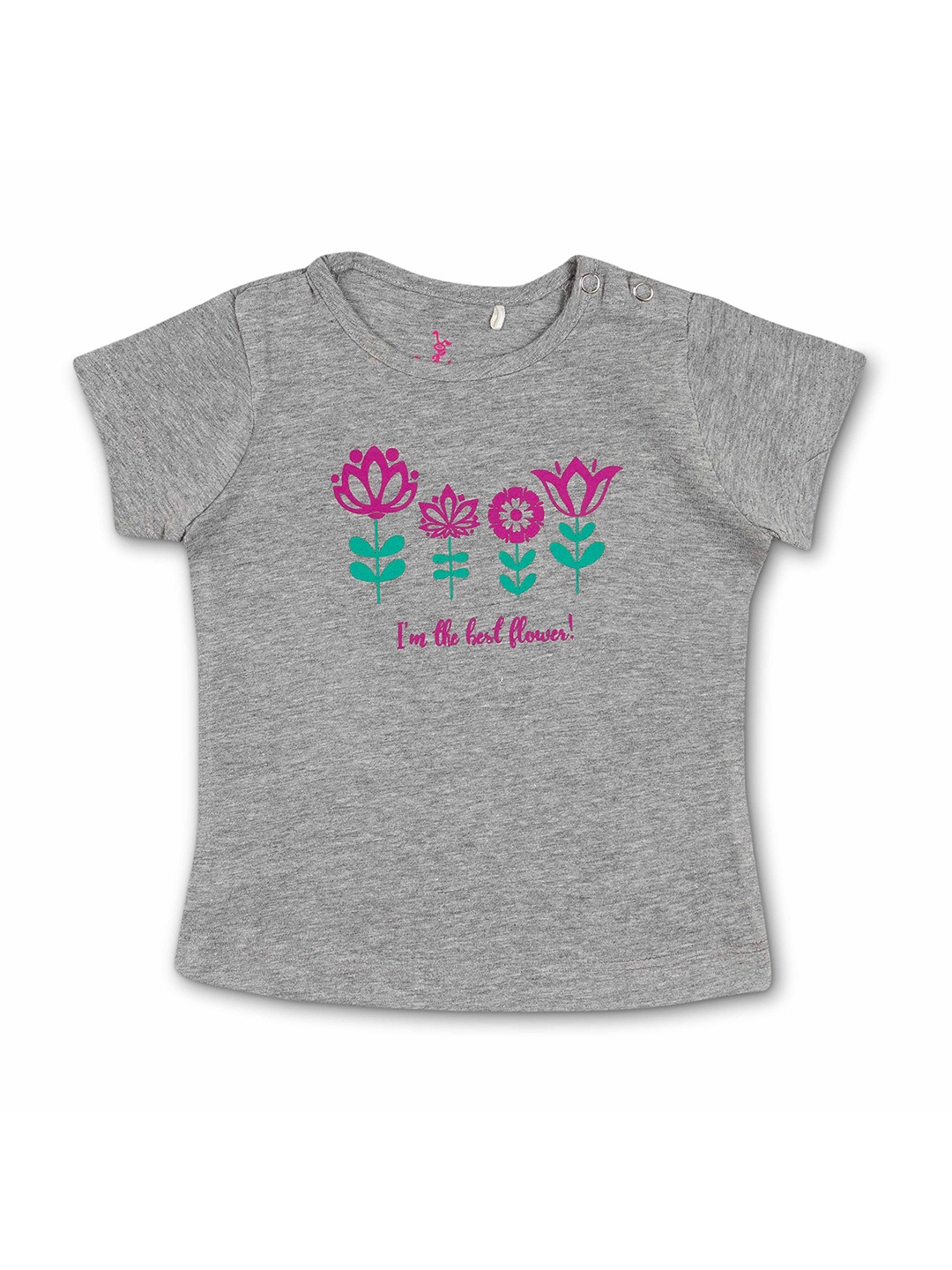 

Cuby Clubz Kids Girls Cotton Typography Printed T-shirt, Grey melange