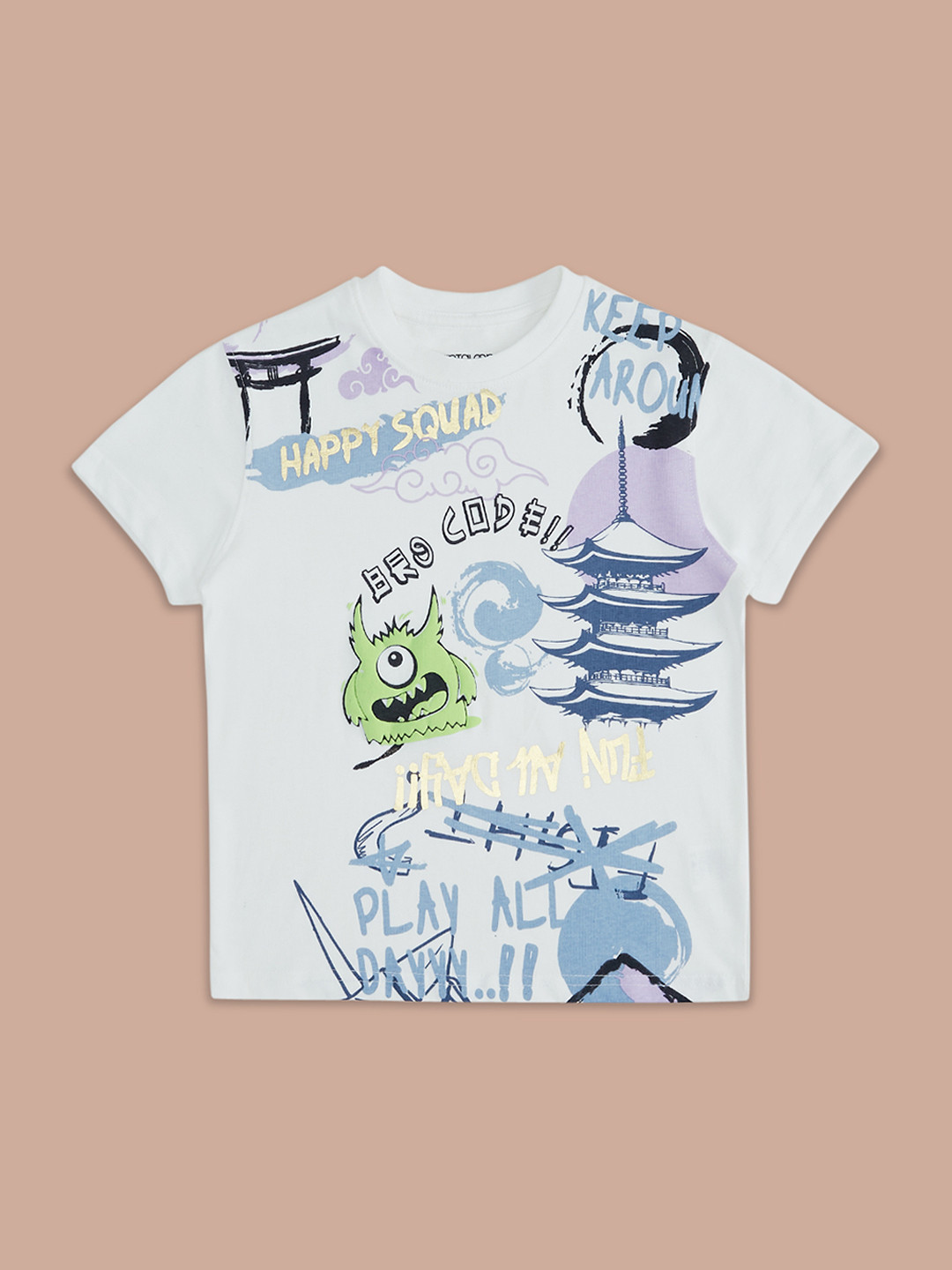 

Pantaloons Junior Boys Printed Cotton T-shirt, White