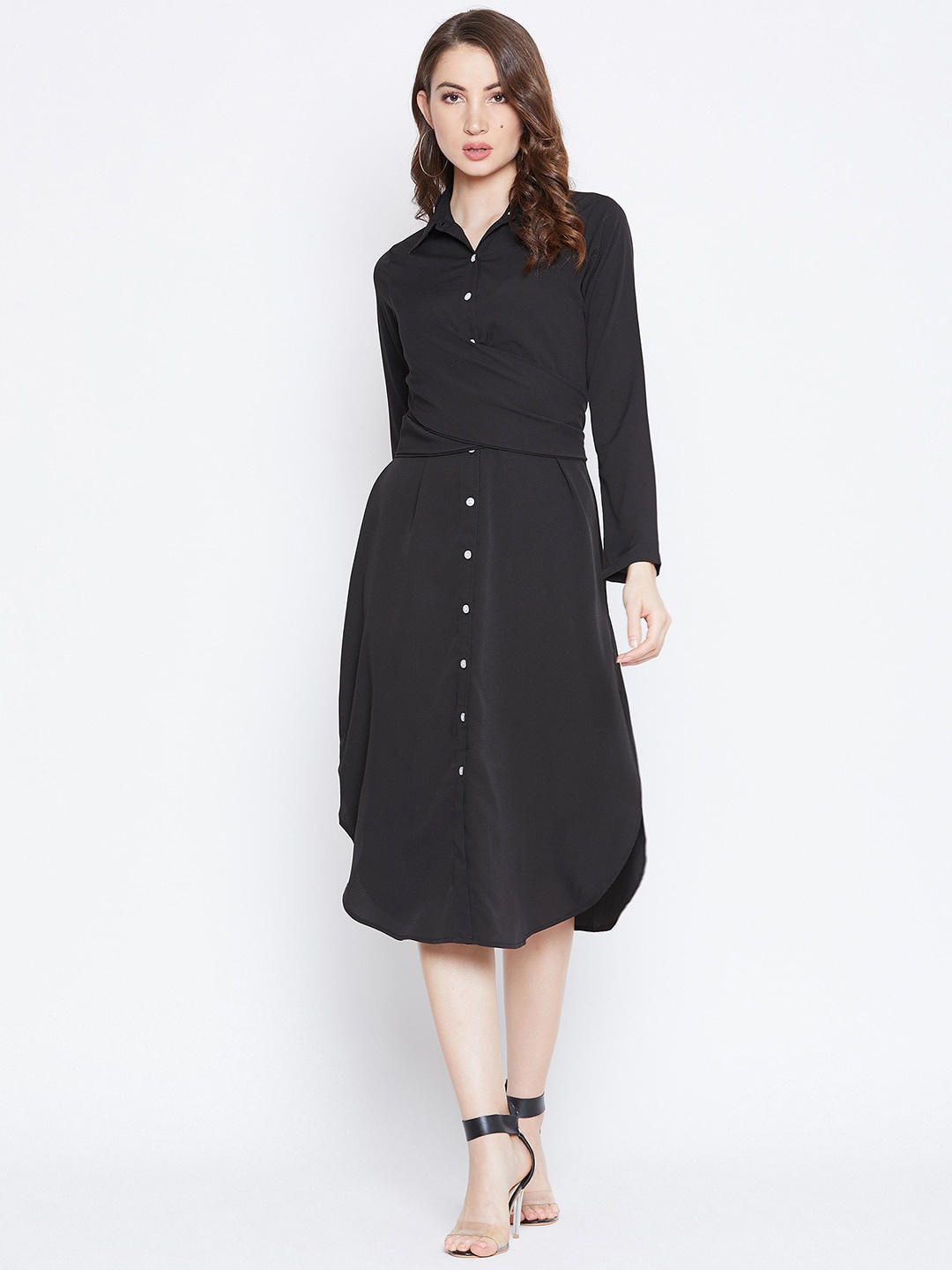 

Berrylush Shirt Collar Midi Dress, Black