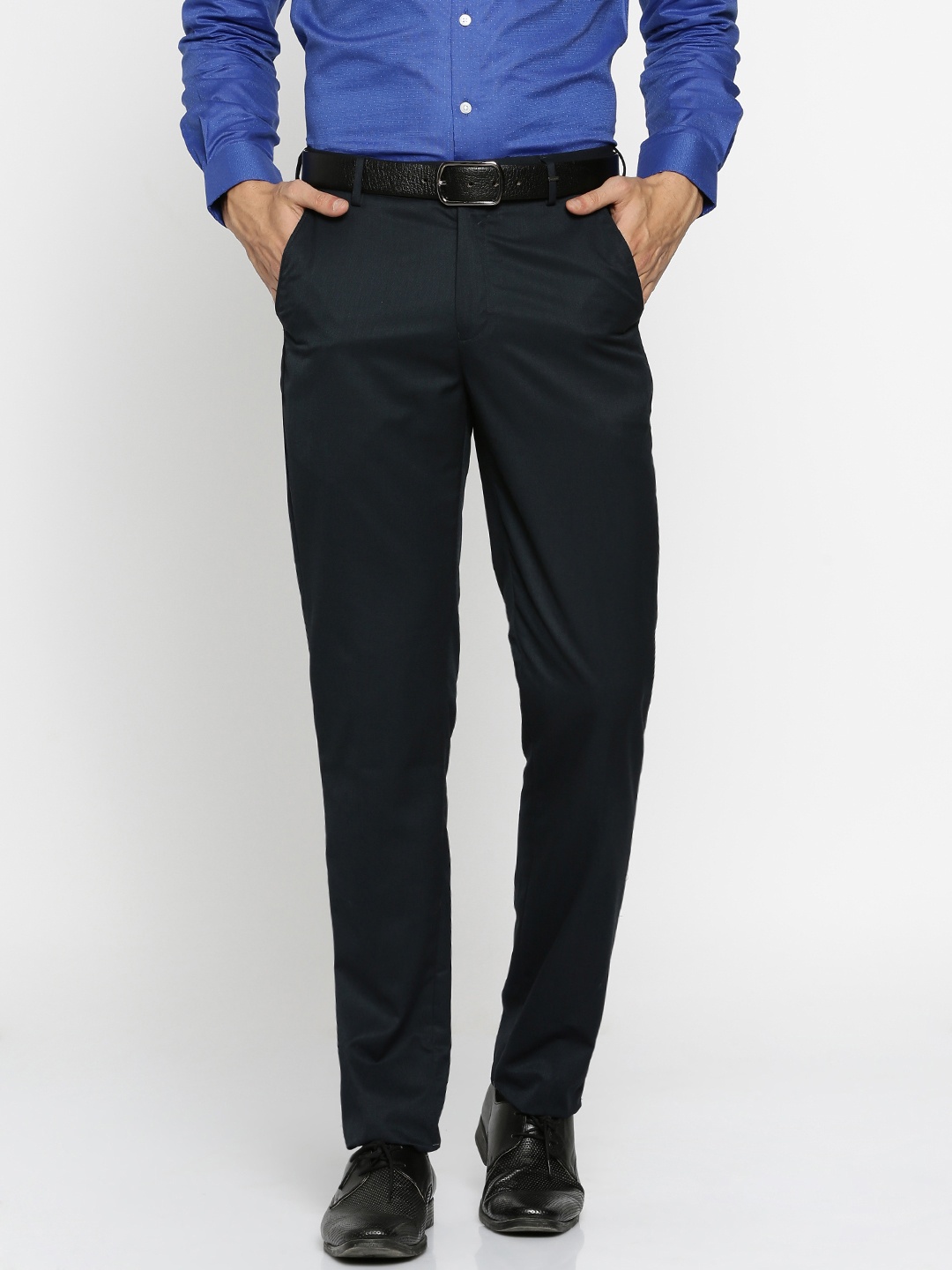 

Peter England Men Navy Blue Slim Fit Solid Formal Trousers