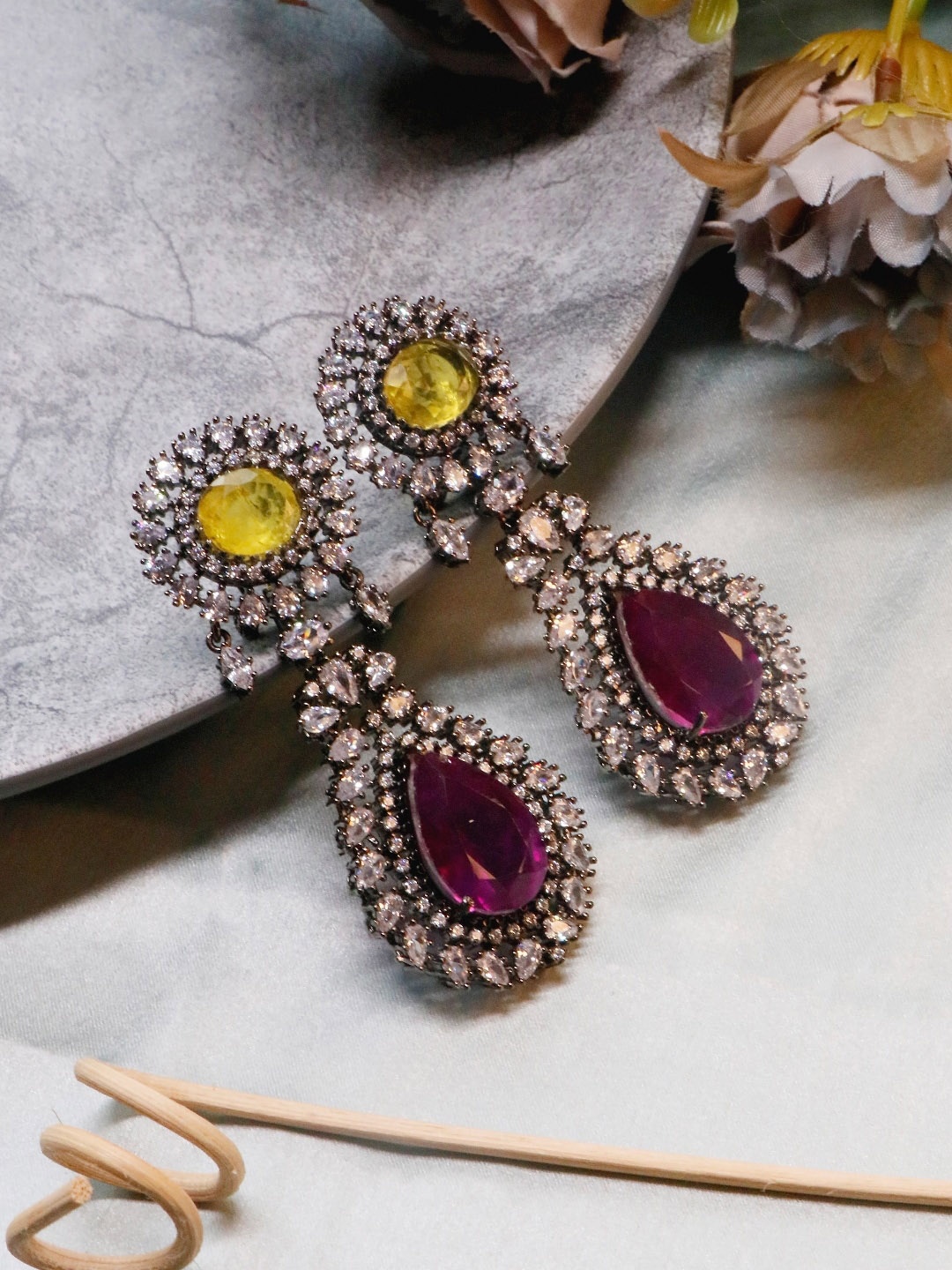 

Ishhaara Gold-Plated Teardrop Shaped Drop Earrings, Purple