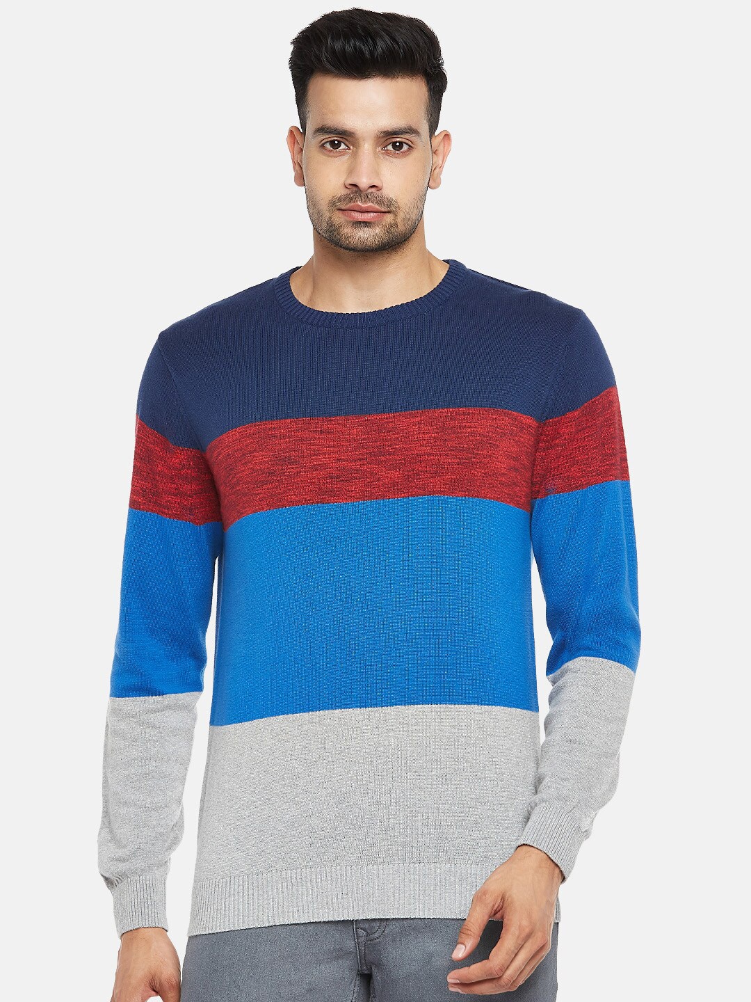 

BYFORD by Pantaloons Men Cotton Colourblocked Pullover, Navy blue