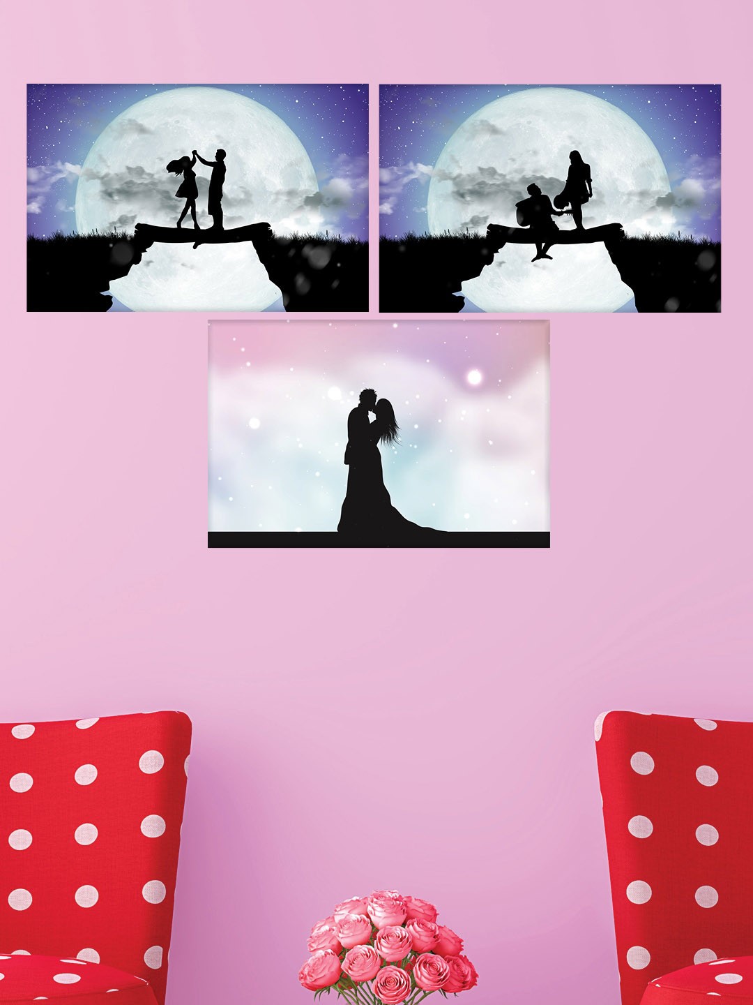 

nest ART Set Of 3 Valentine Wall Painting, Blue