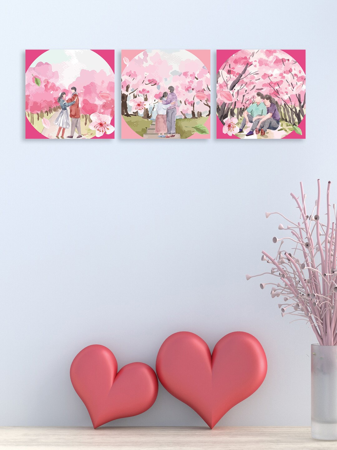 

nest ART Valentine Pink & Green Cute Couple Painted Framed Canvas Wall Art