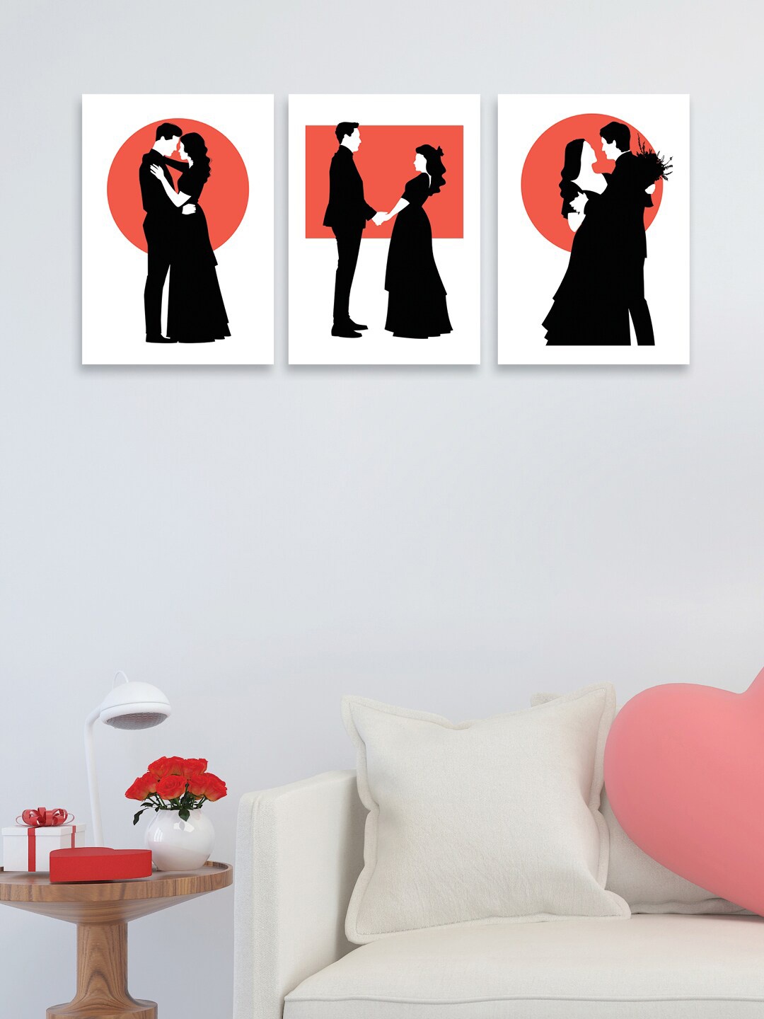 

nest ART Valentine Set Of 3 Red & Black Loving couple Painted Framed Canvas Wall Art