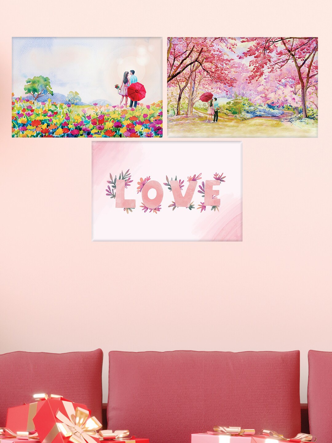 

nest ART Set Of 3 Love Valentine Printed Color Spread Wall Art, Pink