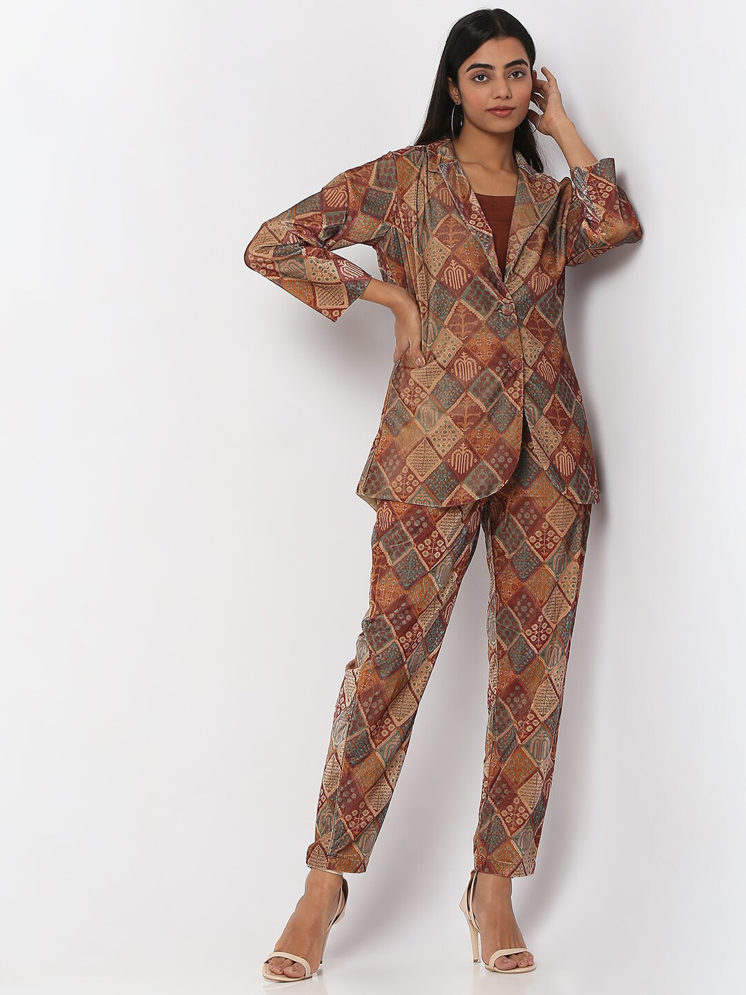 

Ethnicity Women 3-Piece Printed Ethnic Suits With Camisole, Brown