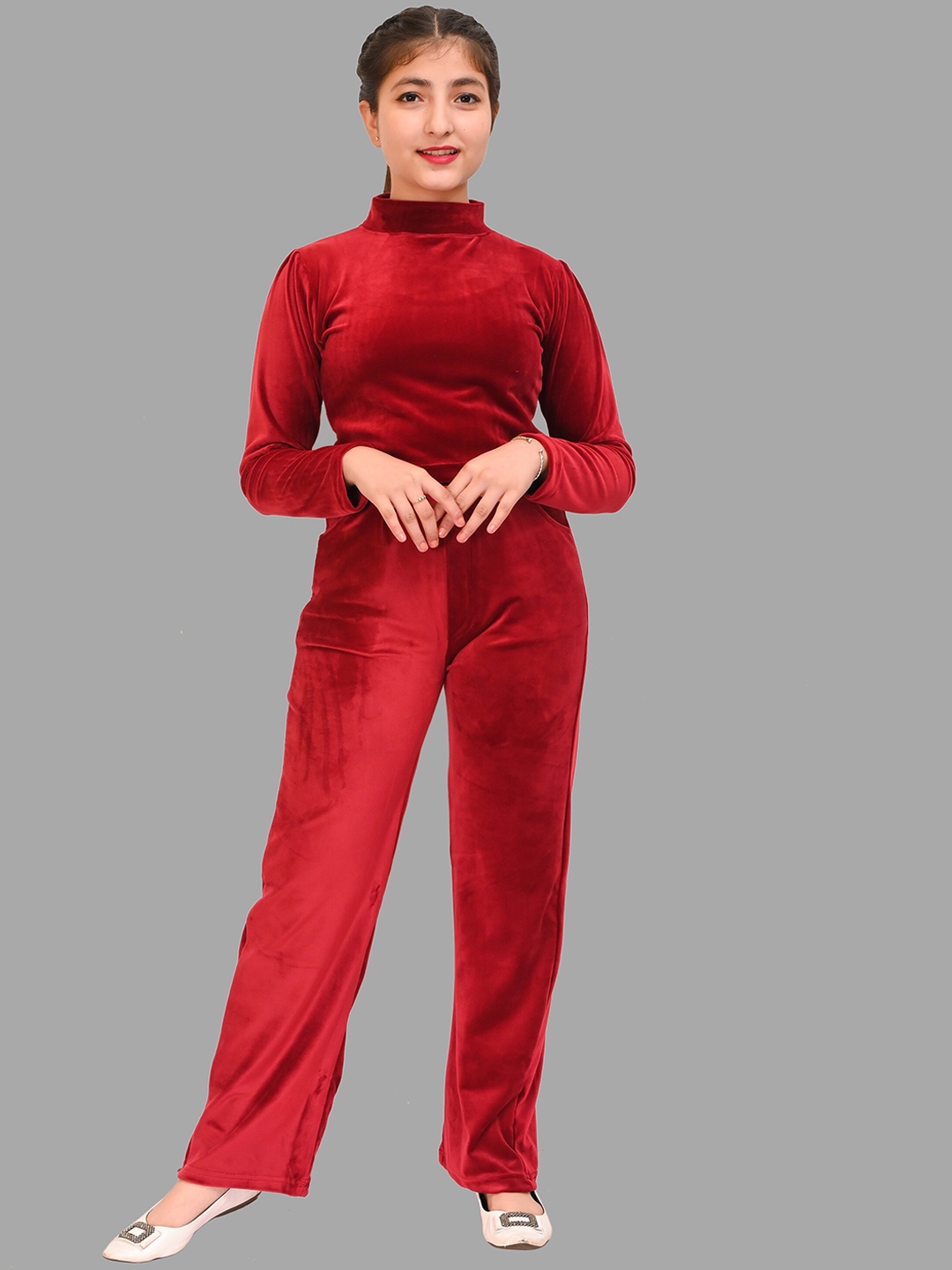 

Elendra jeans Girls High Neck Top with Trouser, Maroon