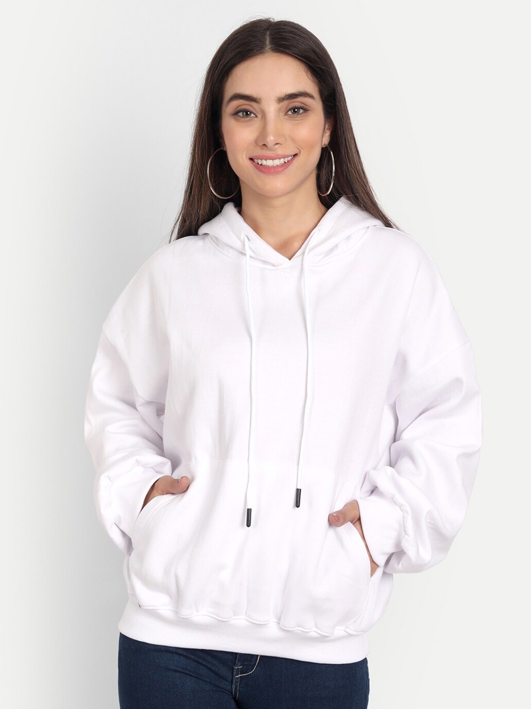 

COLOR CAPITAL Women White Hooded Sweatshirt