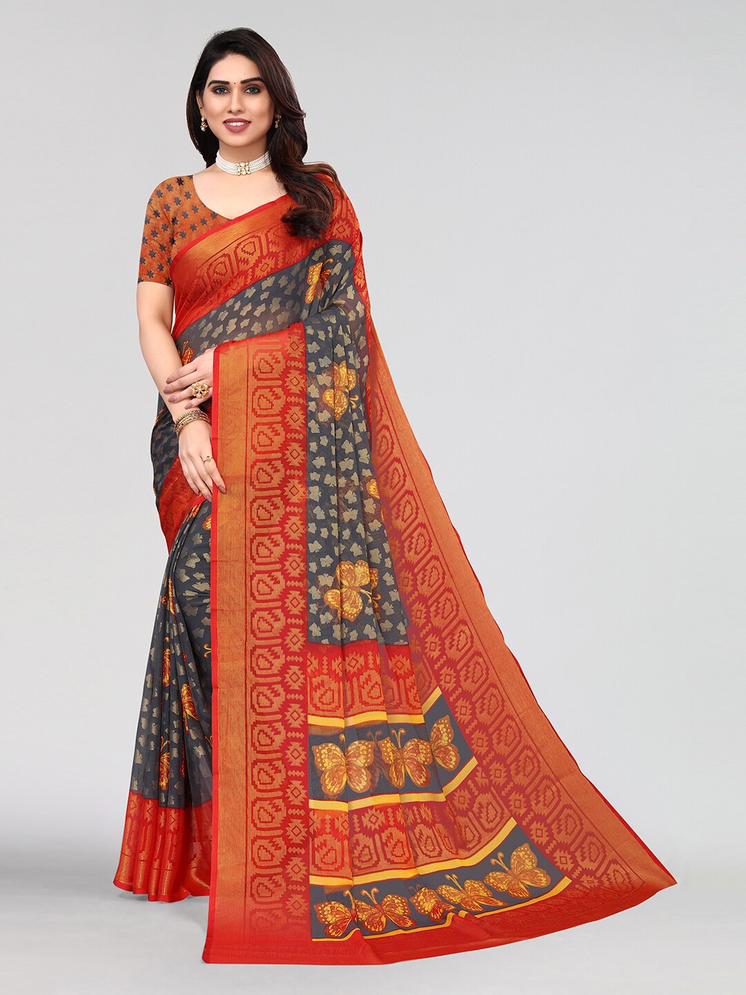 

KALINI Ethnic Motifs Printed Saree, Grey