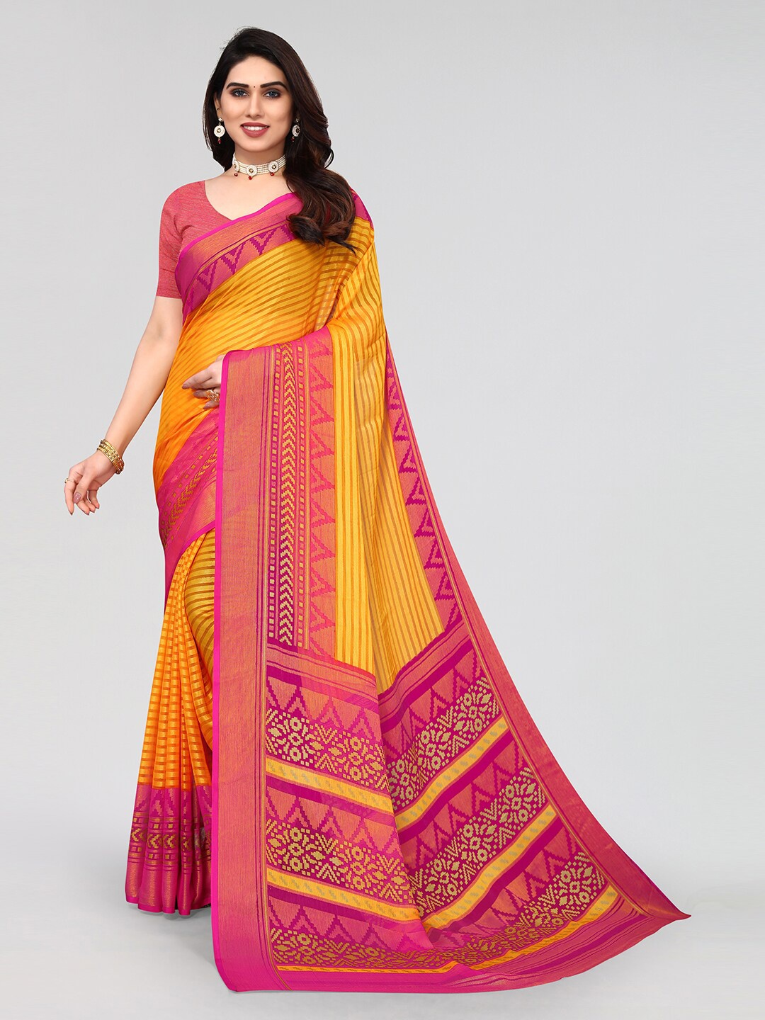 

KALINI Striped Saree, Yellow