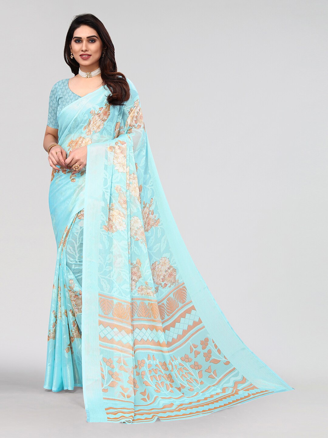 

KALINI Floral Printed Saree, Blue