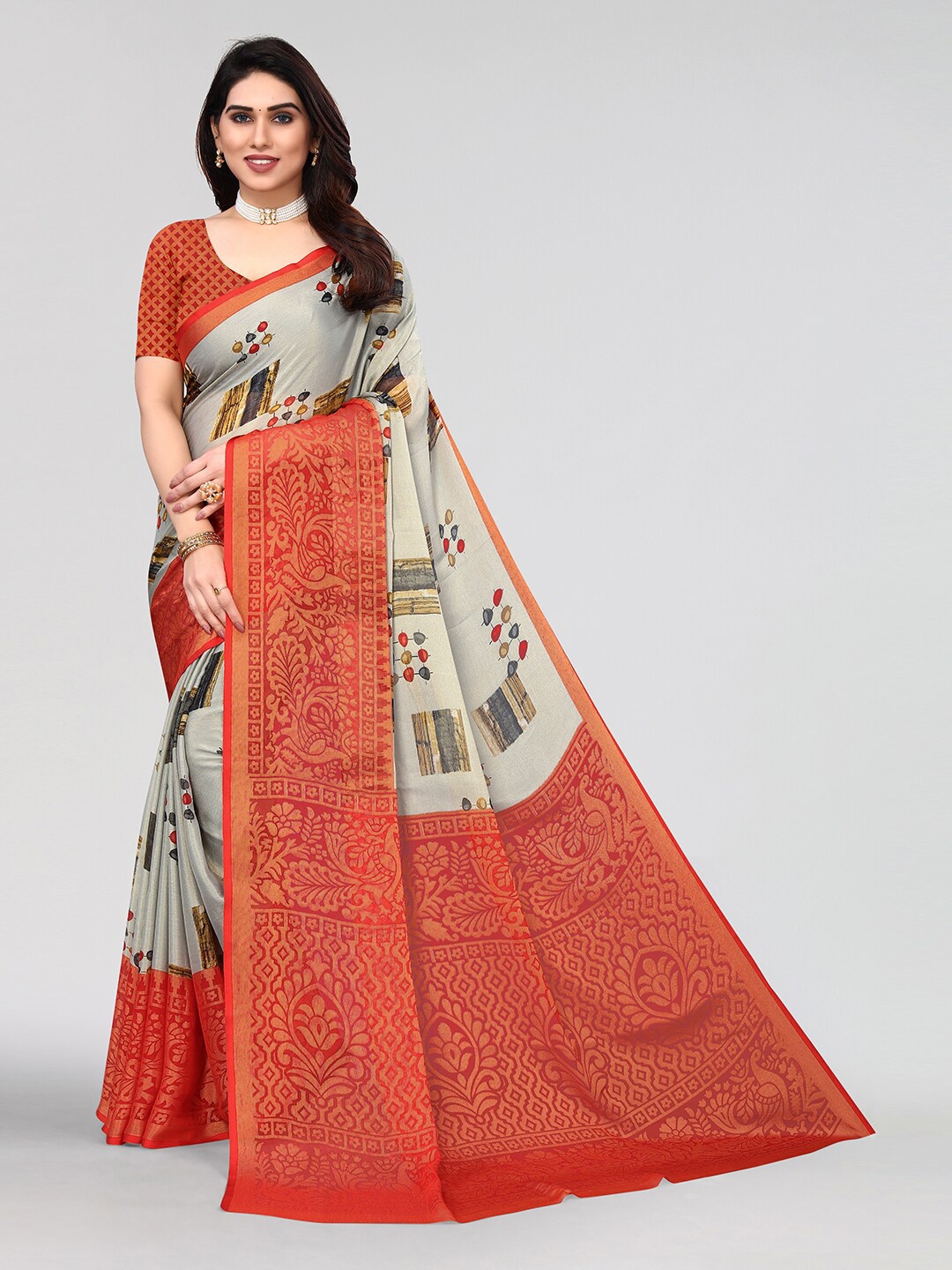 

KALINI Printed Saree, Red