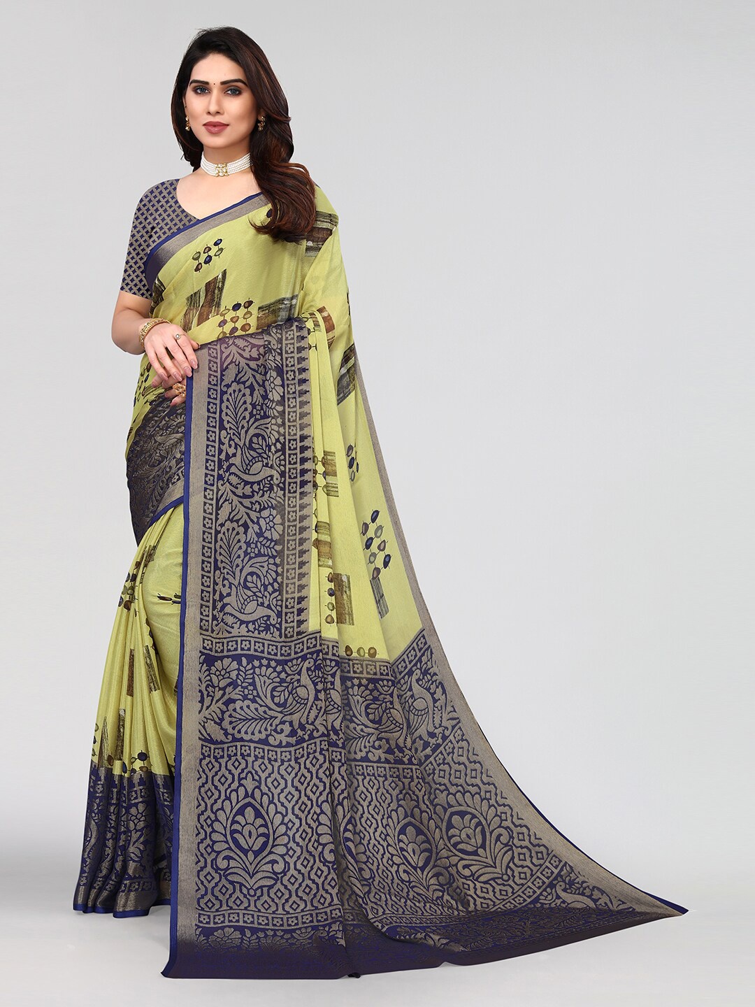 

KALINI Printed Saree, Navy blue