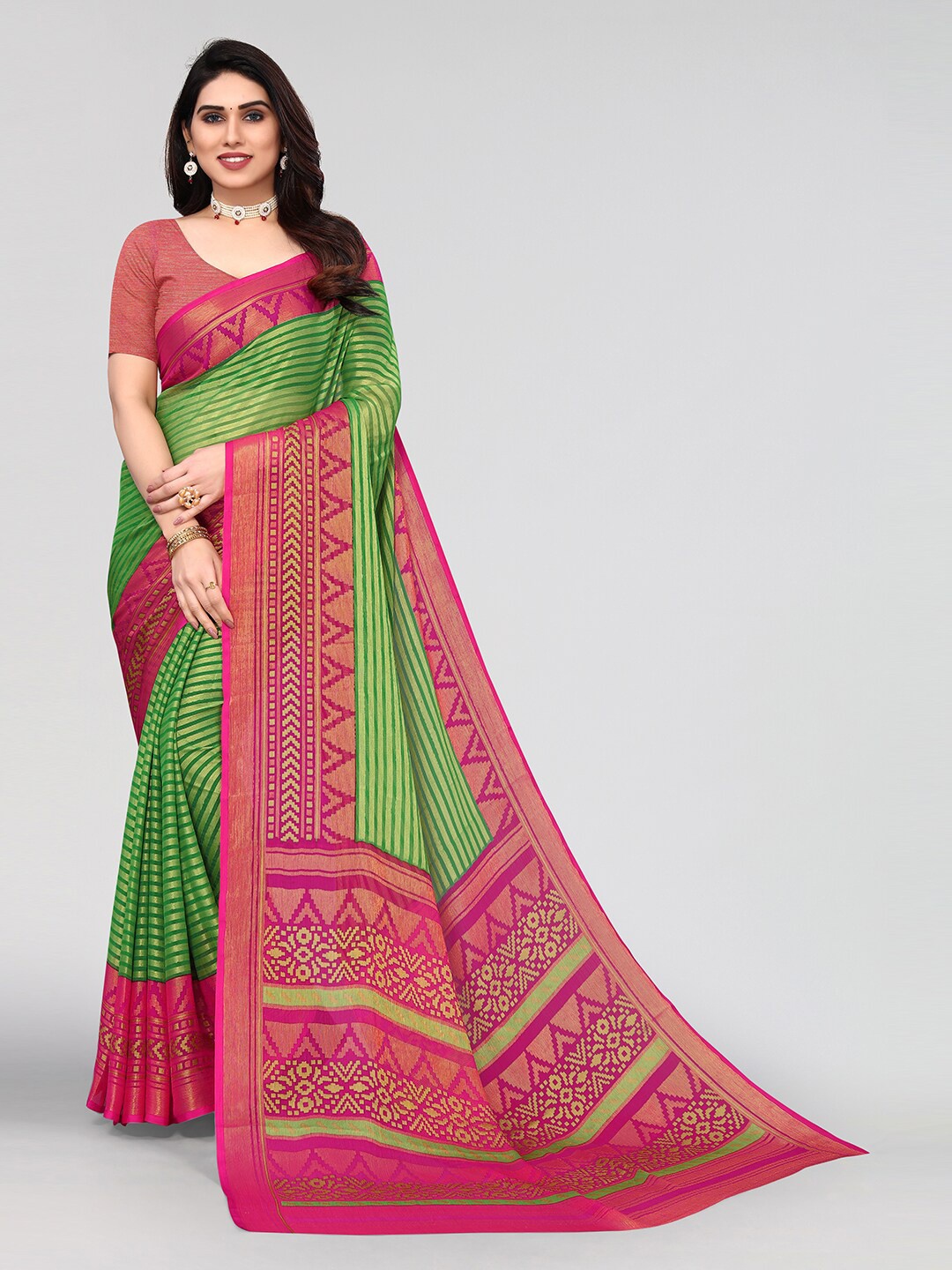 

KALINI Striped Saree, Green