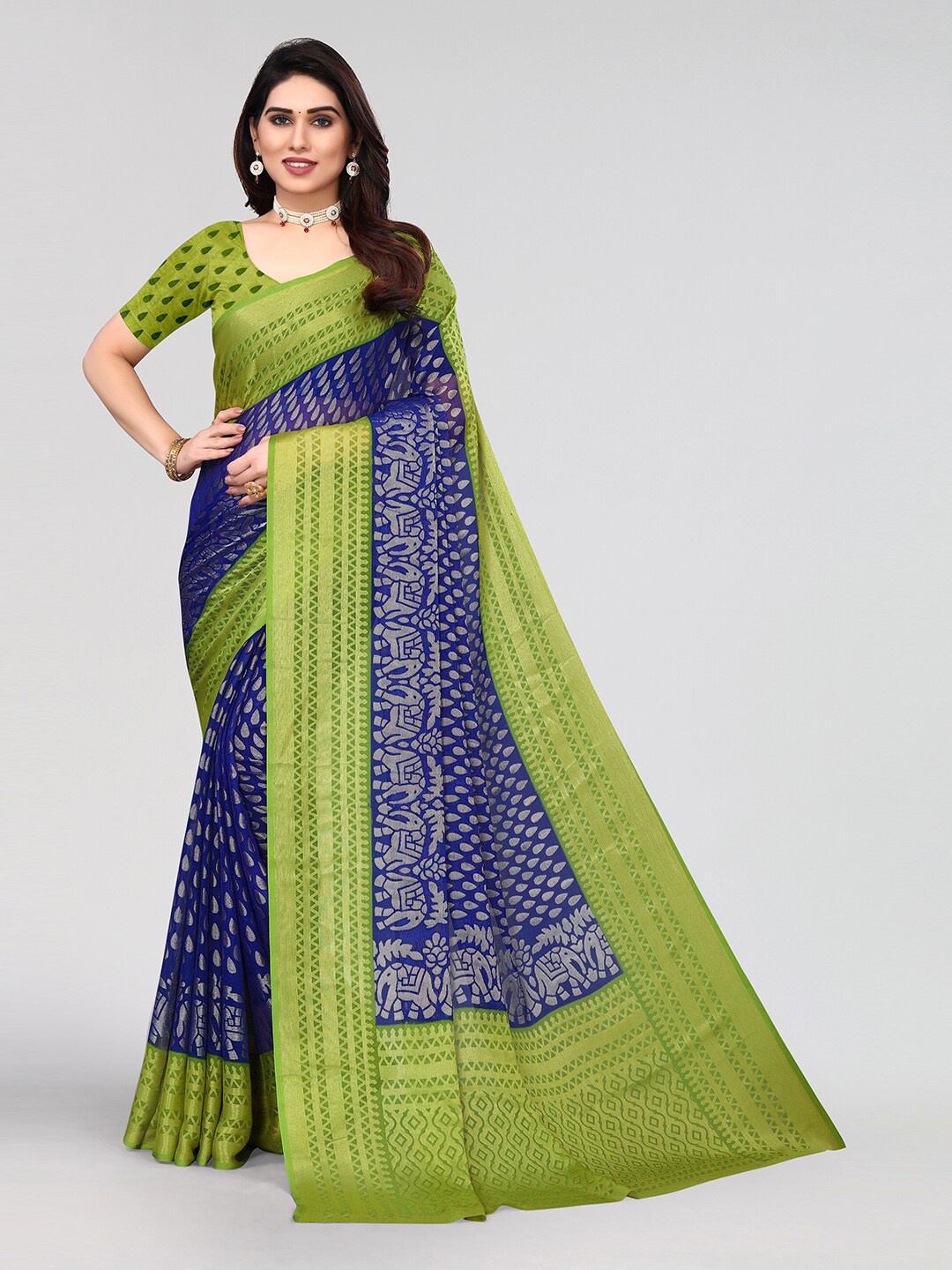 

KALINI Ethnic Motifs Printed Festive Saree, Blue