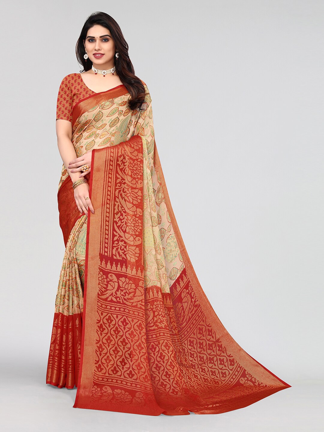 

KALINI Floral Saree, Red