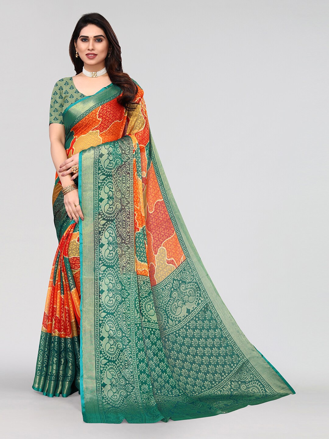 

KALINI Printed Saree, Teal