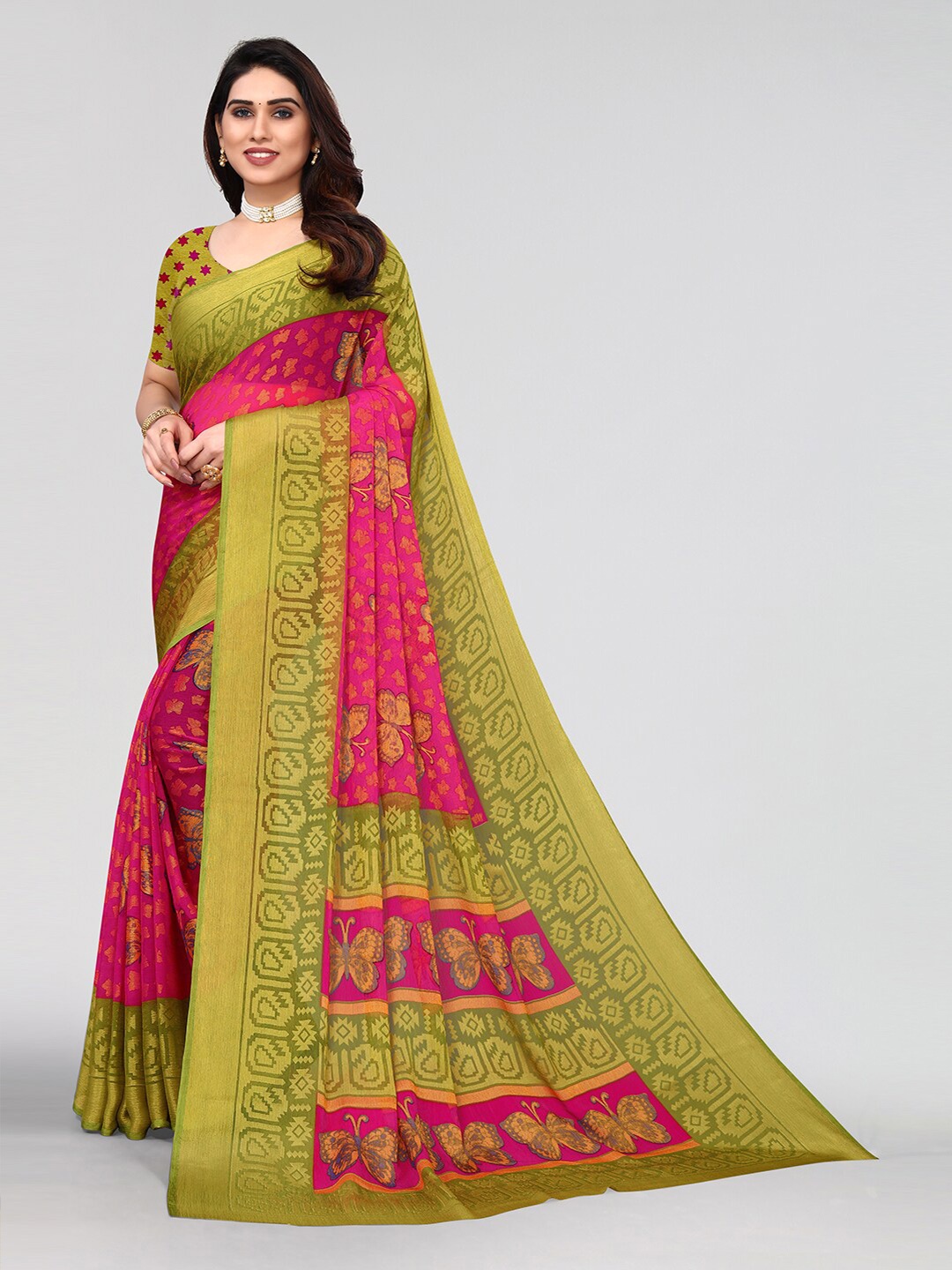 

KALINI Floral Printed Saree, Pink