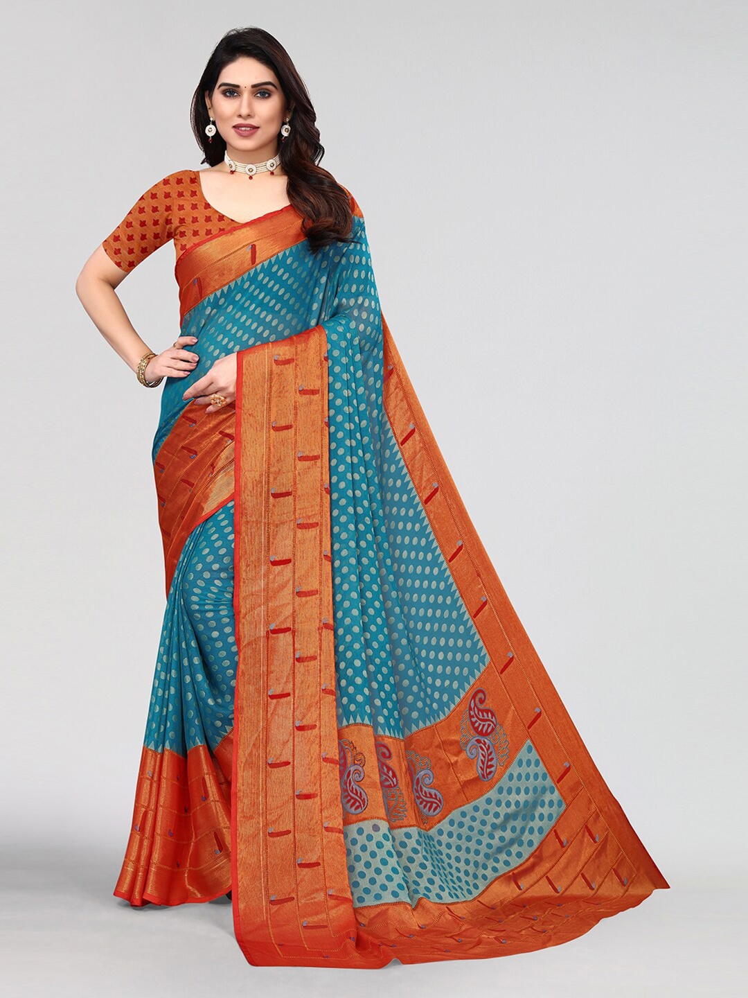 

KALINI Polka Dots Printed Saree, Blue