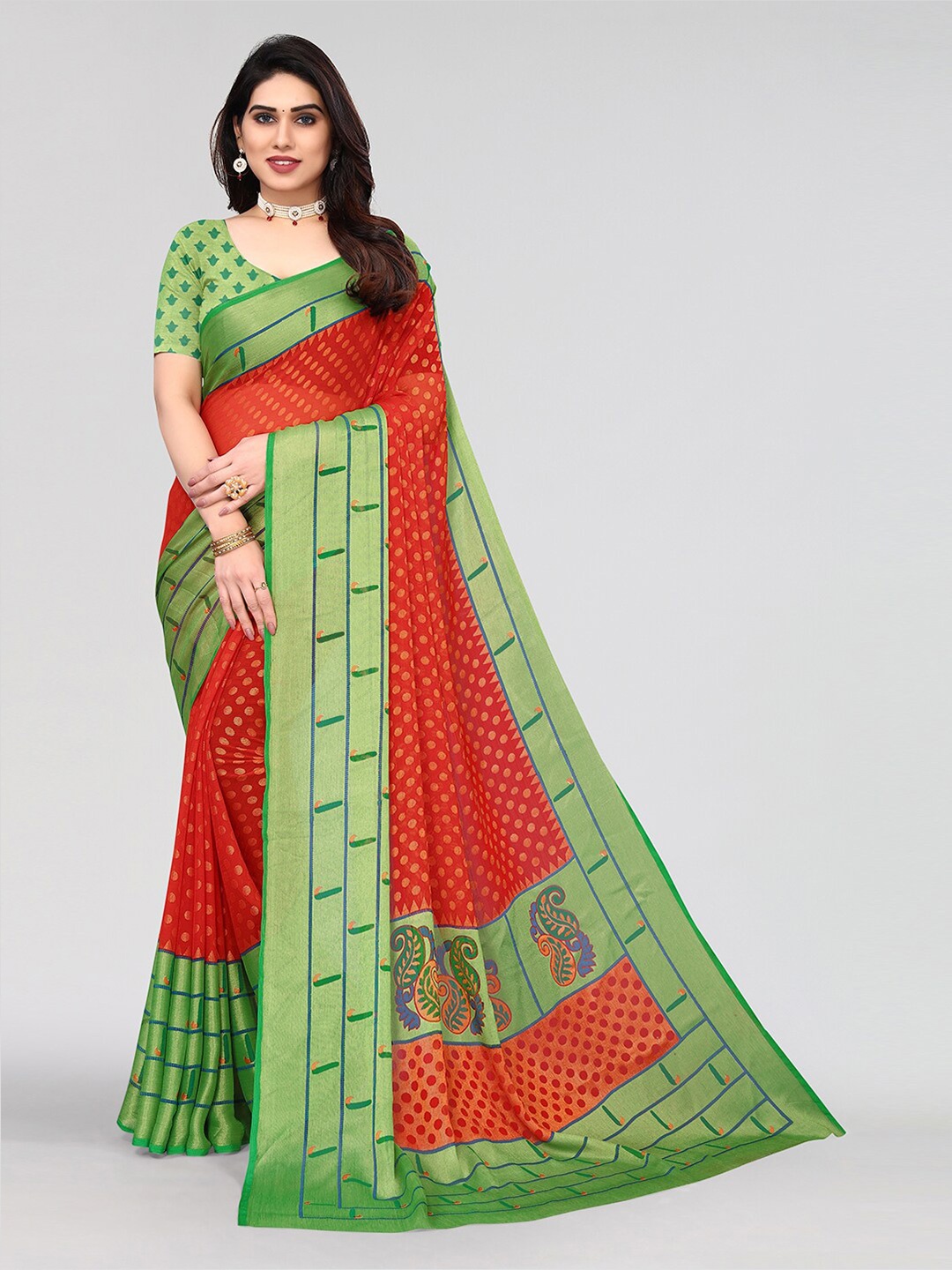 

KALINI Printed Saree, Red