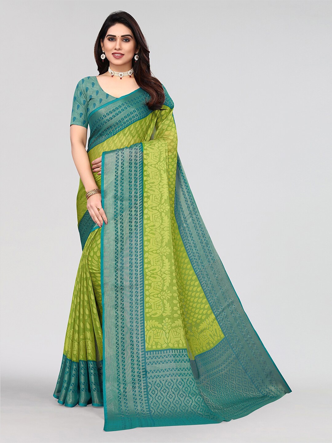 

KALINI Ethnic Motifs Printed Festive Saree, Green
