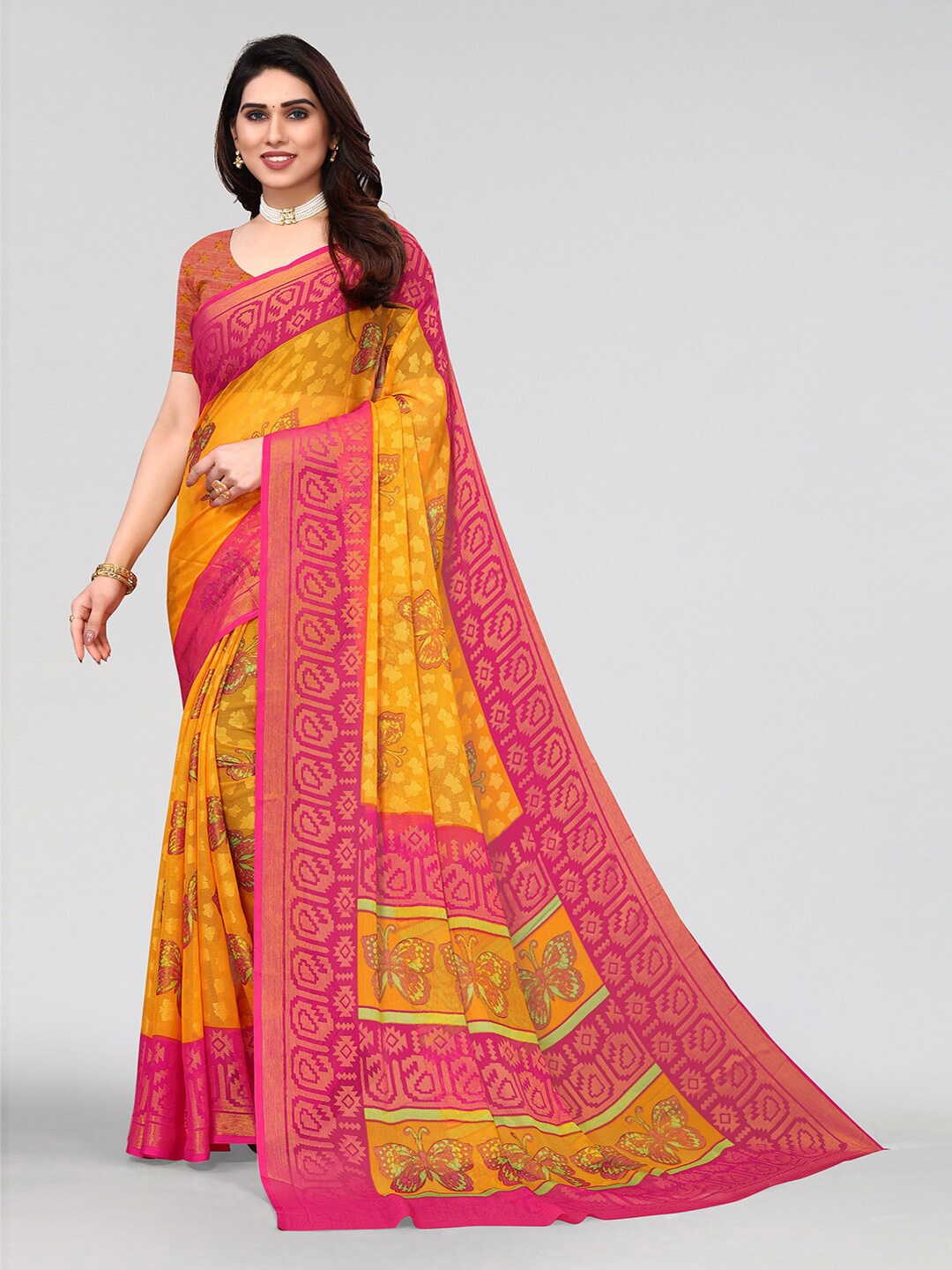 

KALINI Printed Saree, Yellow