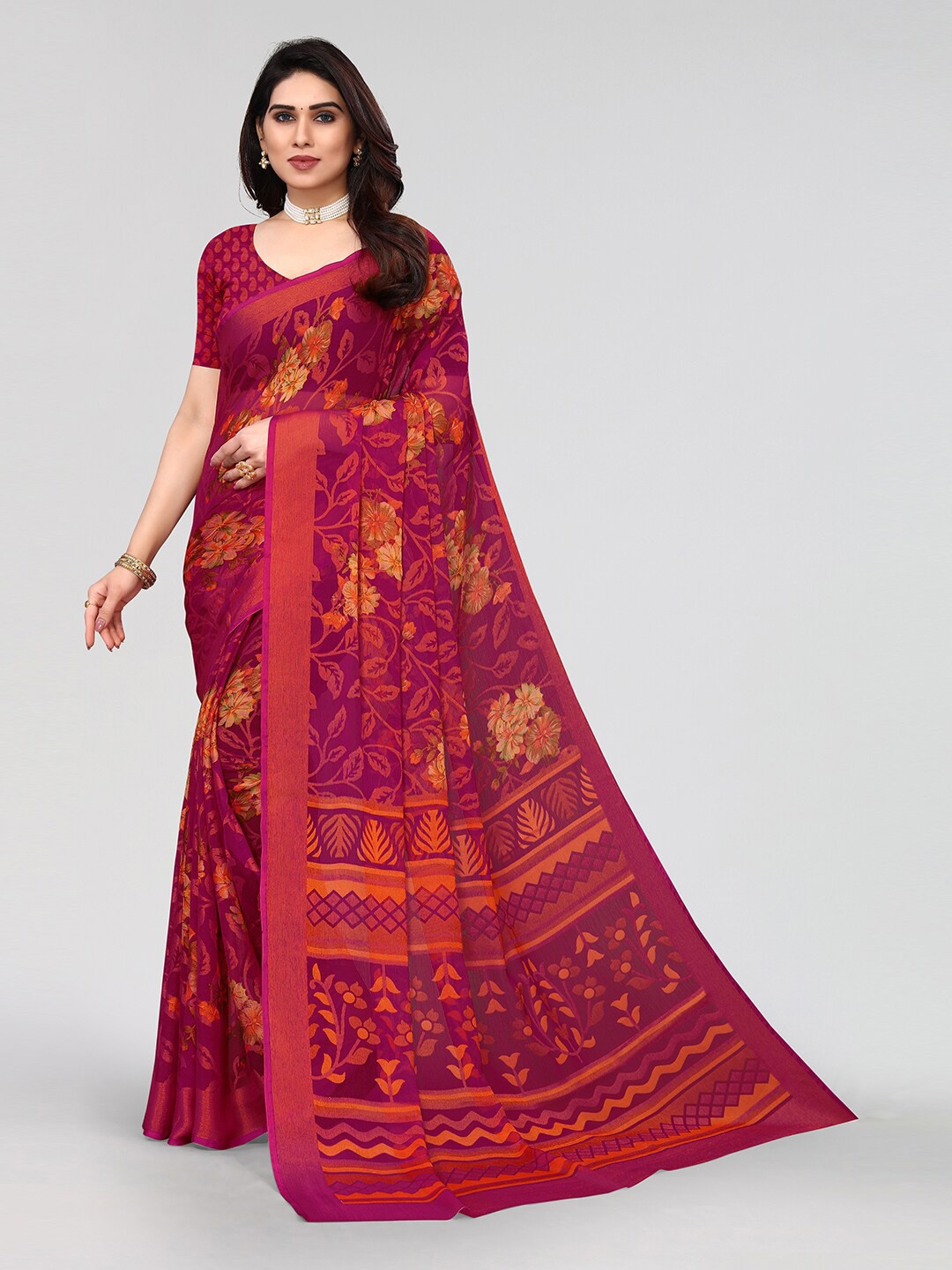 

KALINI Floral Zari Saree, Pink