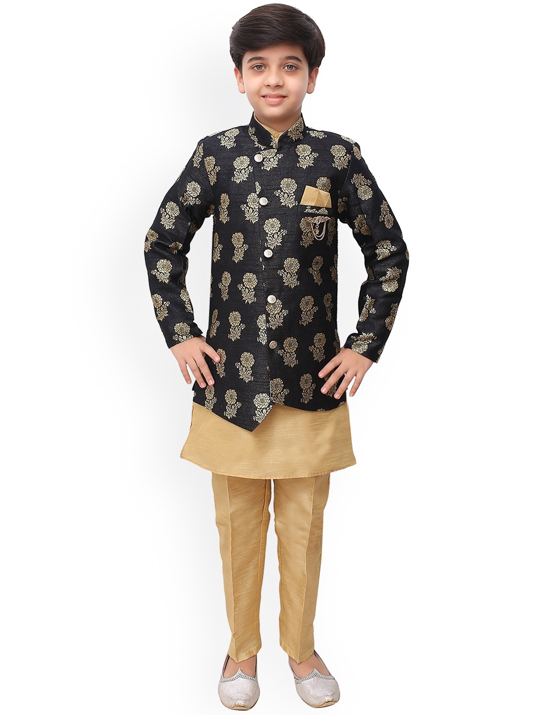 

ahhaaaa Boys Ethnic Motifs Printed Sherwani Set, Black