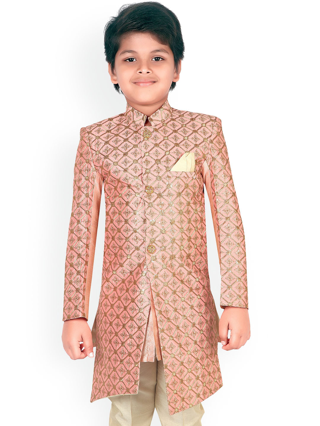 

ahhaaaa Boys Embroidered Sherwani, Pink