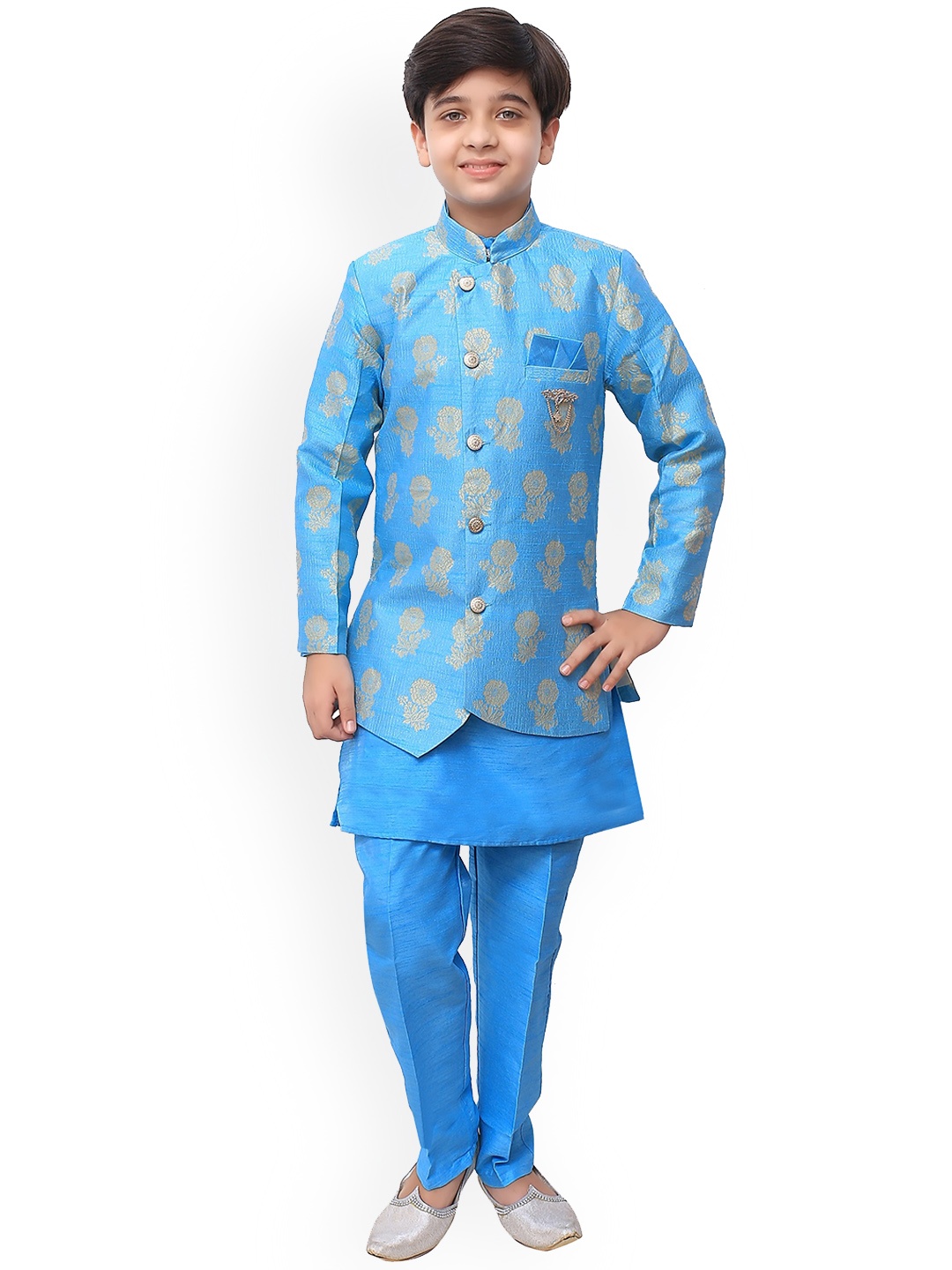 

ahhaaaa Boys Woven Design Sherwani, Turquoise blue