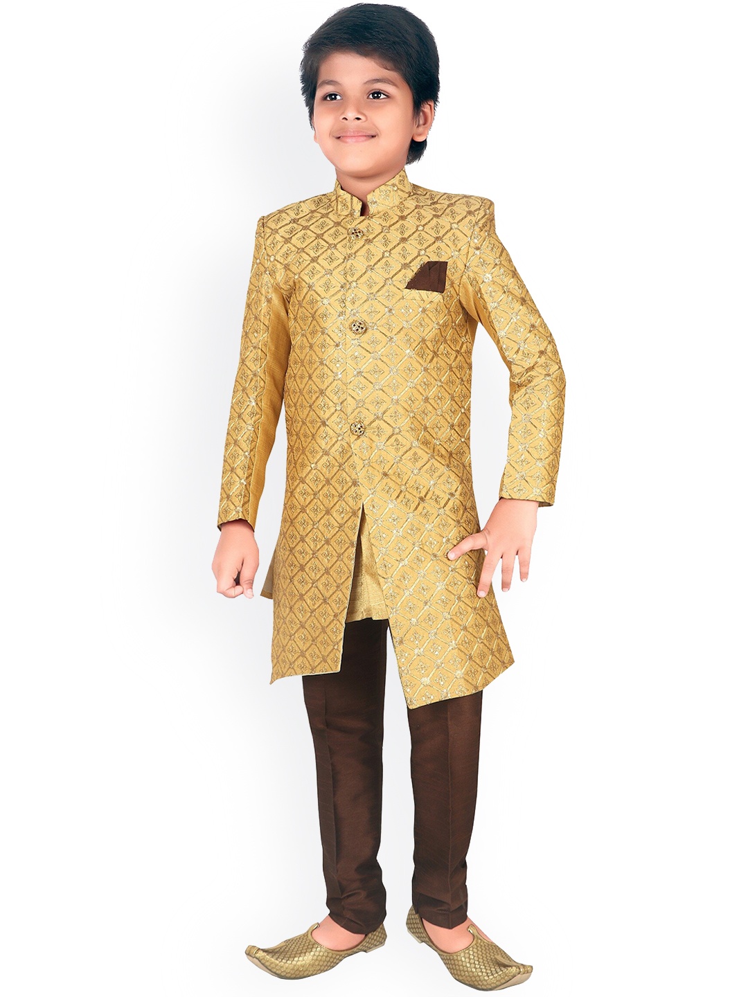 

ahhaaaa Boys Embroidered Sherwani Set, Gold