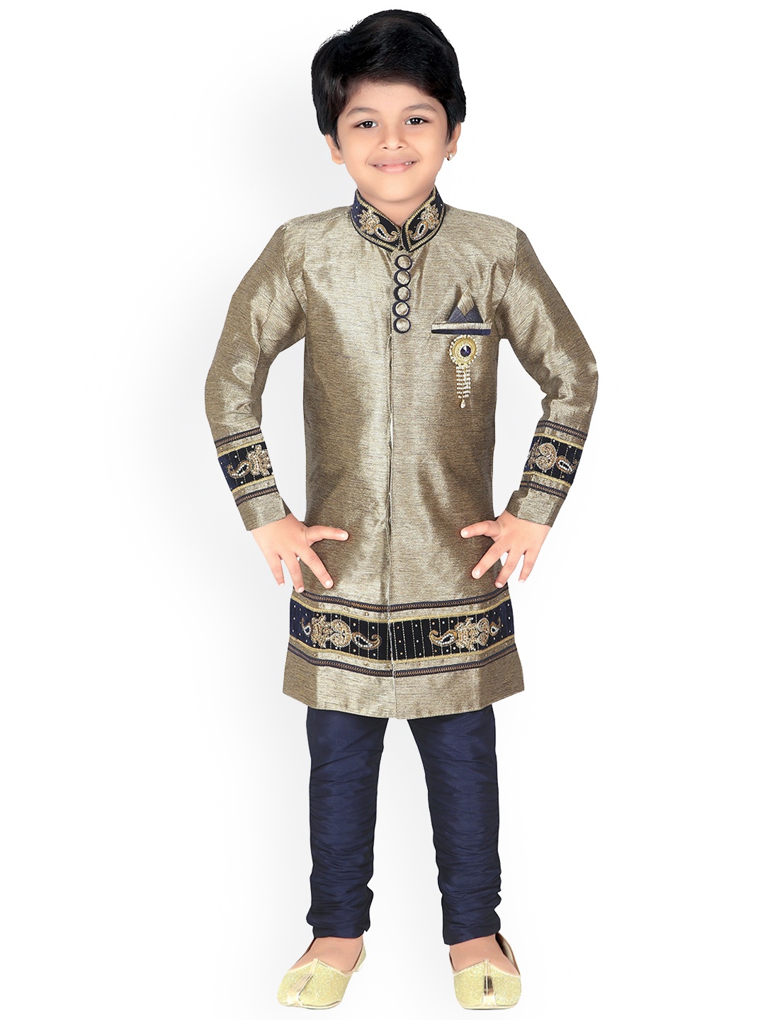 

ahhaaaa Boys Embroidered Sherwani Set, Gold