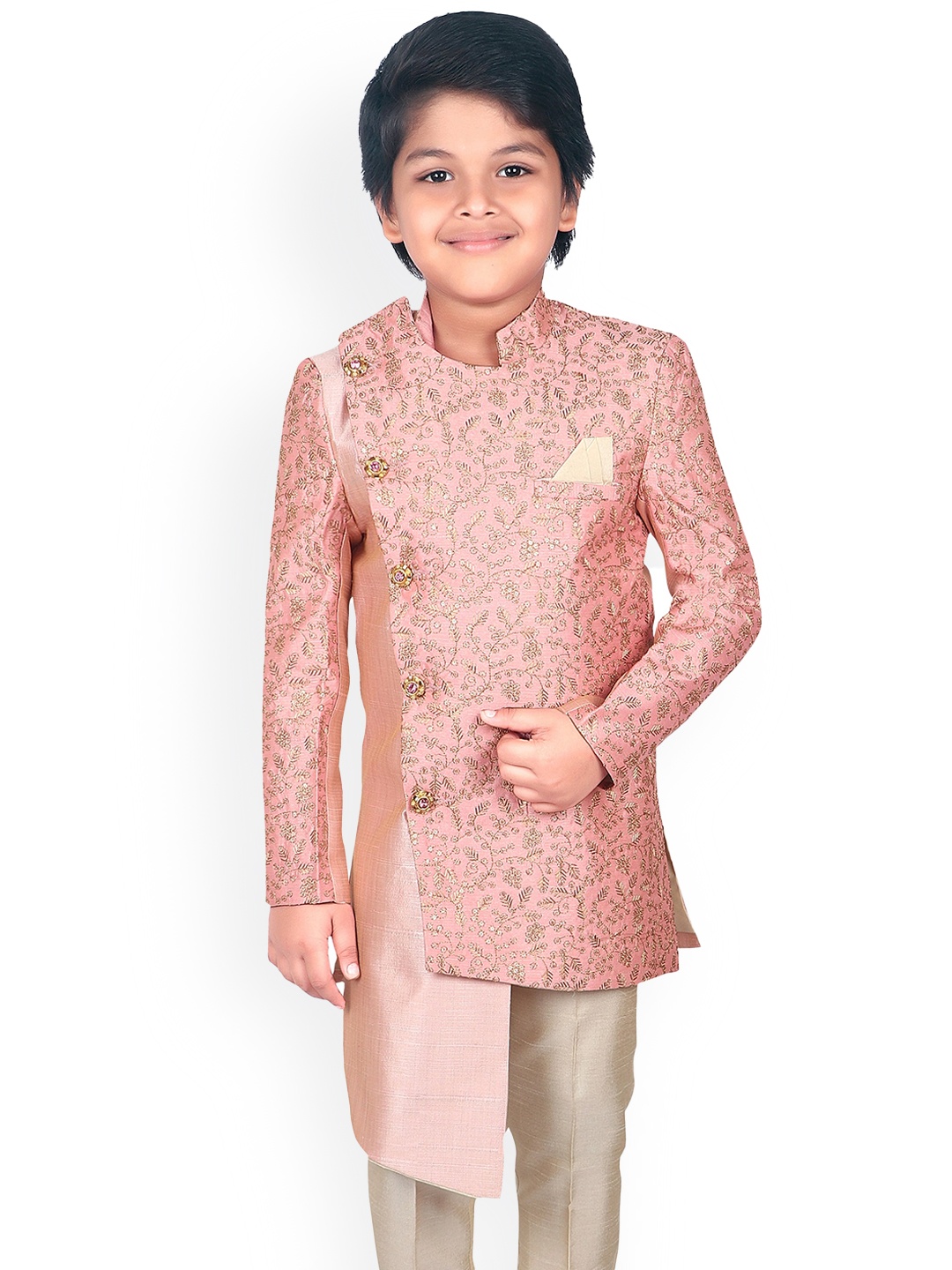 

ahhaaaa Boys Embroidered Sherwani, Pink