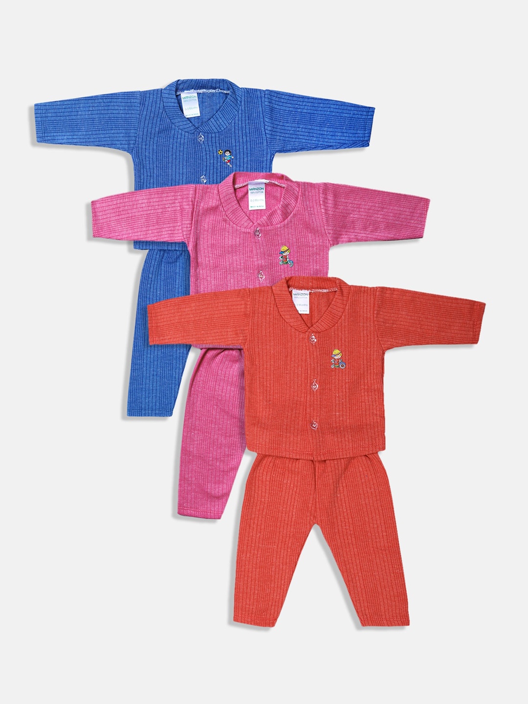 

MANZON Kids Wool Pack of 3 Self Designed Thermal Sets, Red