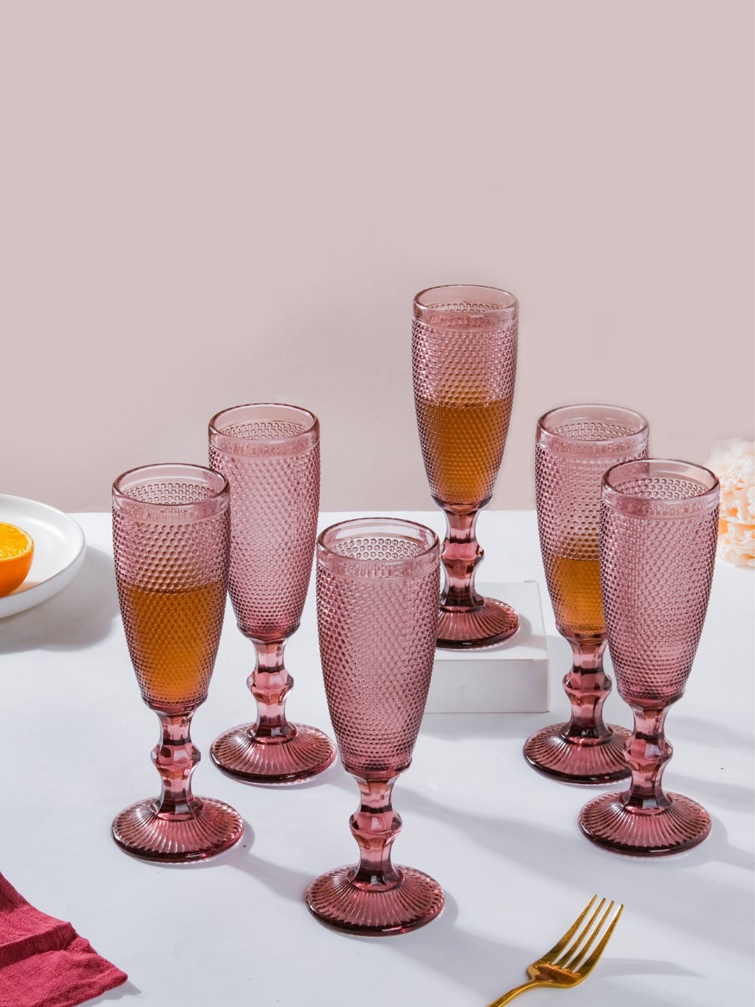 

Nestasia Mimosa Set Of 6 Mauve Rose Textured Champagne Glass 150 ml Each
