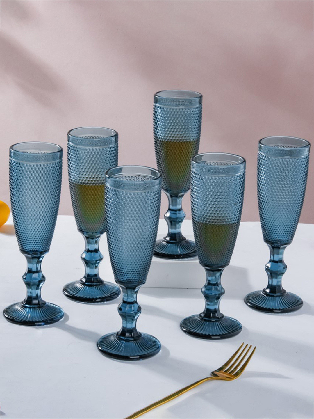

Nestasia Mimosa Set Of 6 Blue Textured Tumbler Glasses 150 ml Each