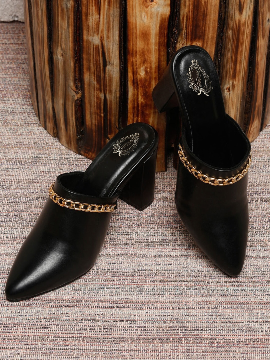

Shoetopia Block Slip On Mules Heels, Black
