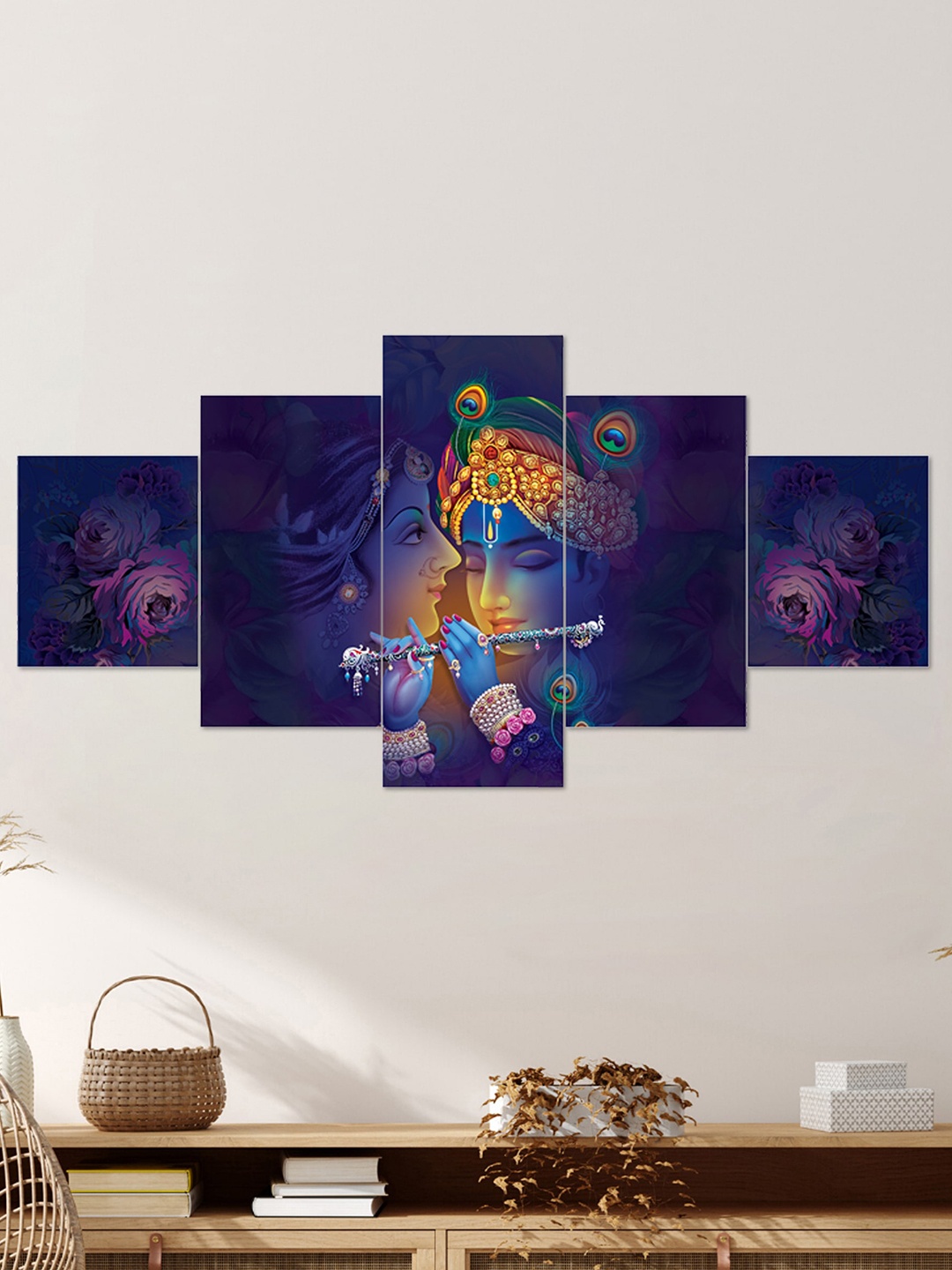 

Clasiko Purple Set Of 5 Radha Krishna With Flute 3D Wall Art