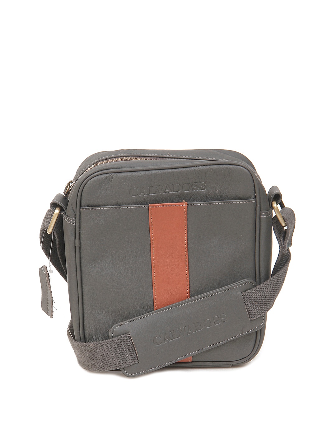 

Calvadoss Leather Structured Sling Bag, Grey