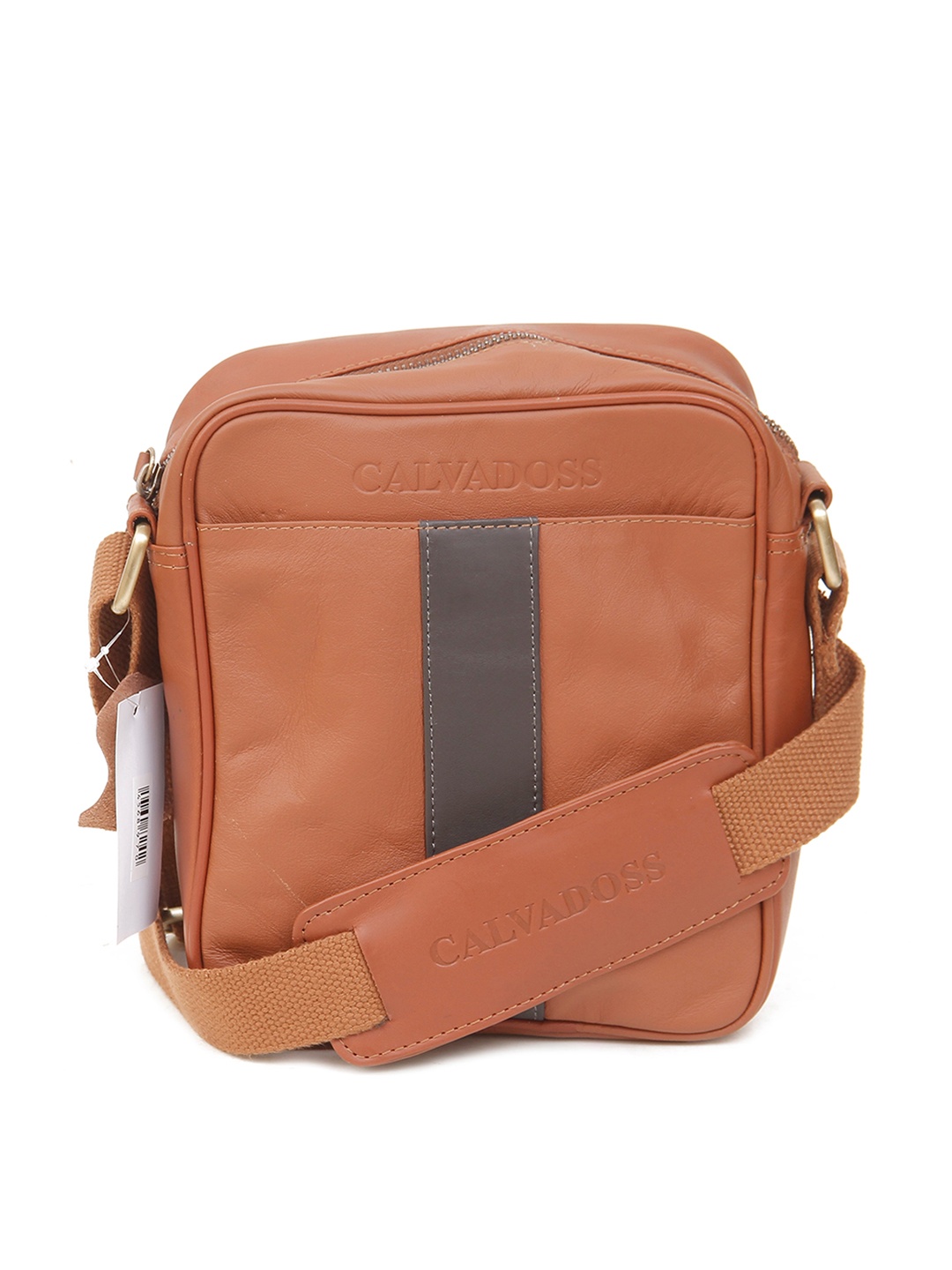 

Calvadoss Leather Structured Sling Bag, Tan