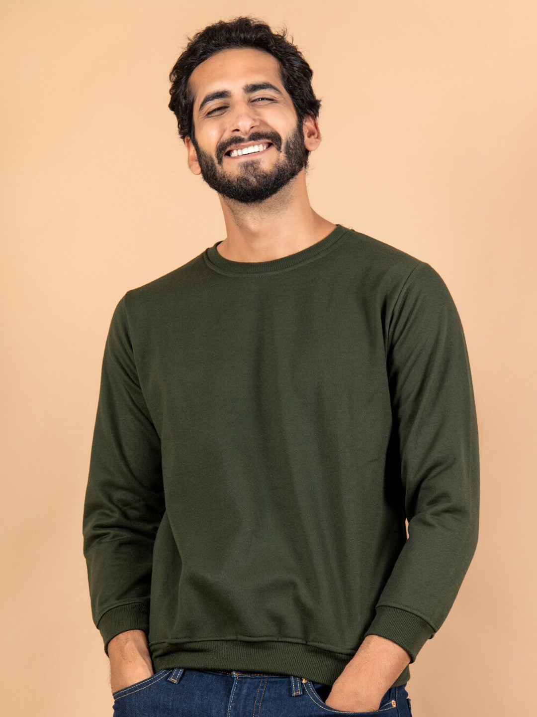 

Tistabene Men Cotton Round Neck Pullover, Olive