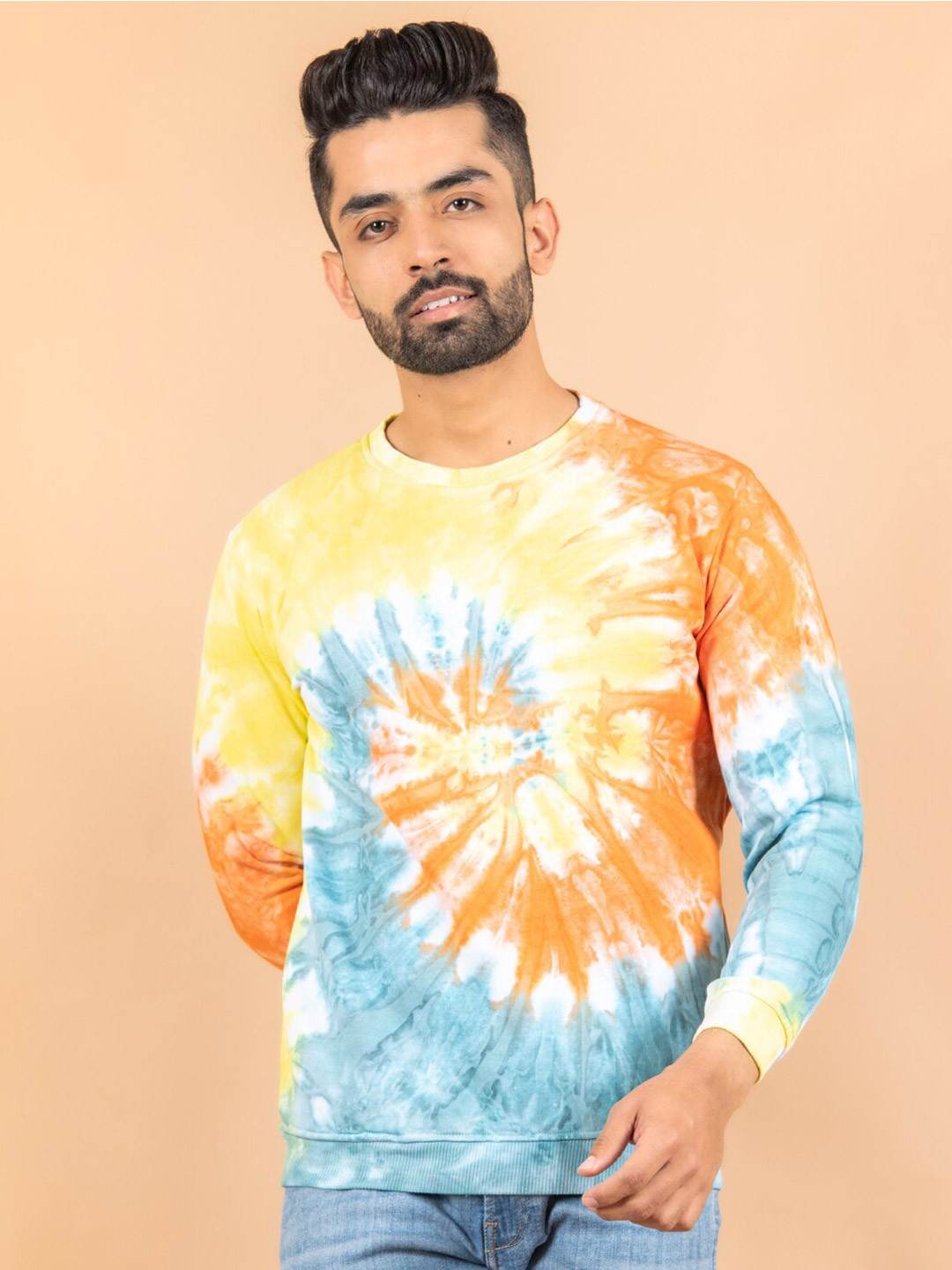 

Tistabene Men Abstract Printed Cotton Pullover Sweater, Yellow